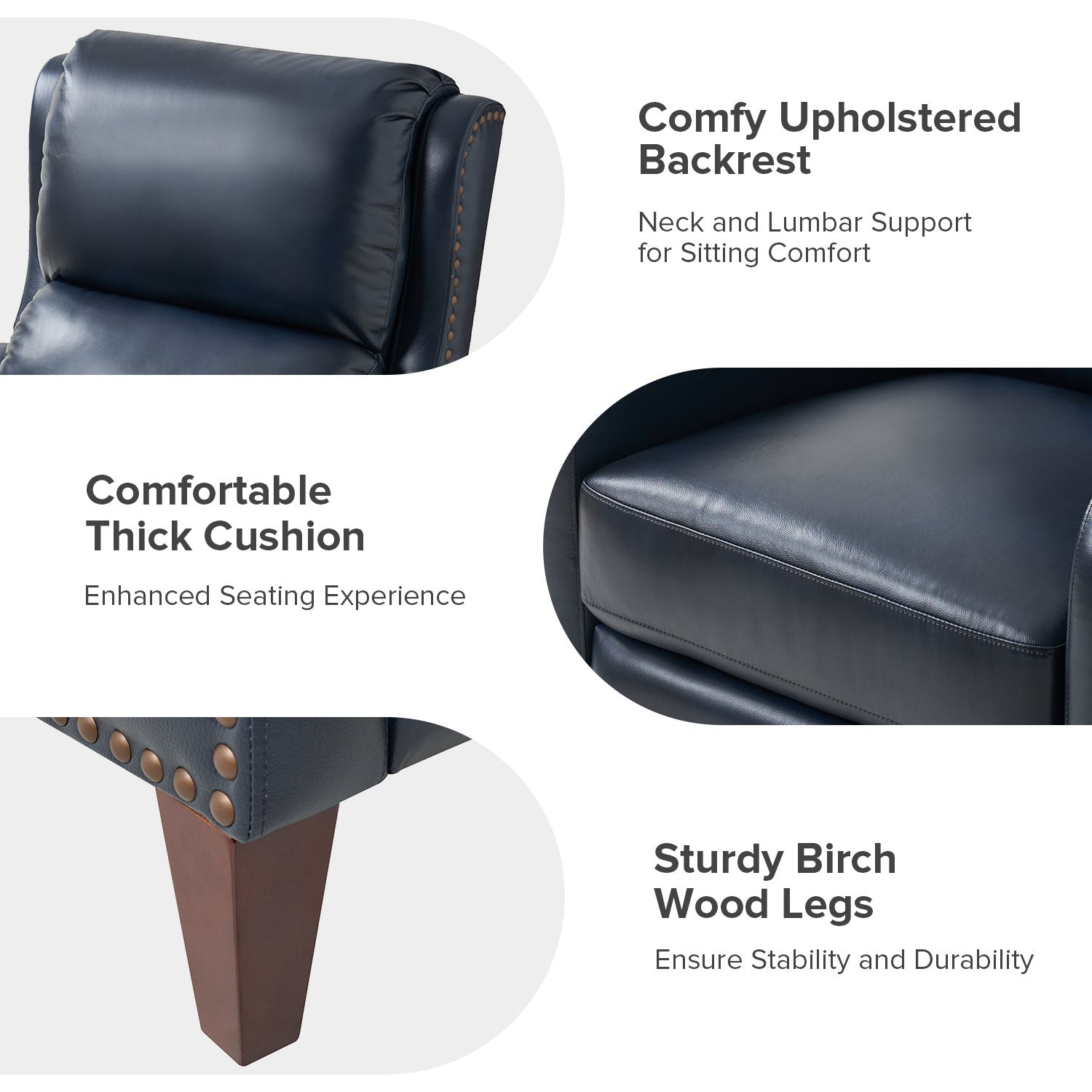 Hyde Genuine Leather Recliner in Navy