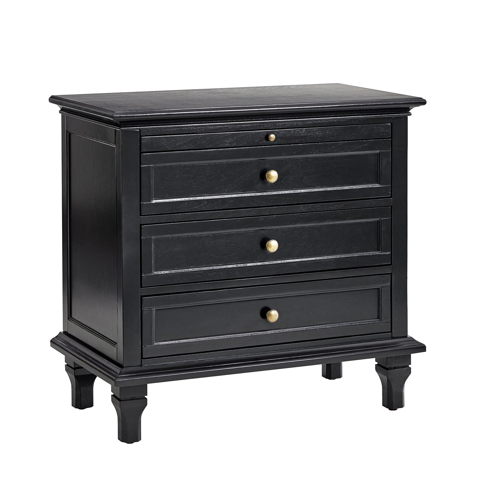 Dominic 3 - Drawer Nightstand with Built-In Outlets-BLACK in Black