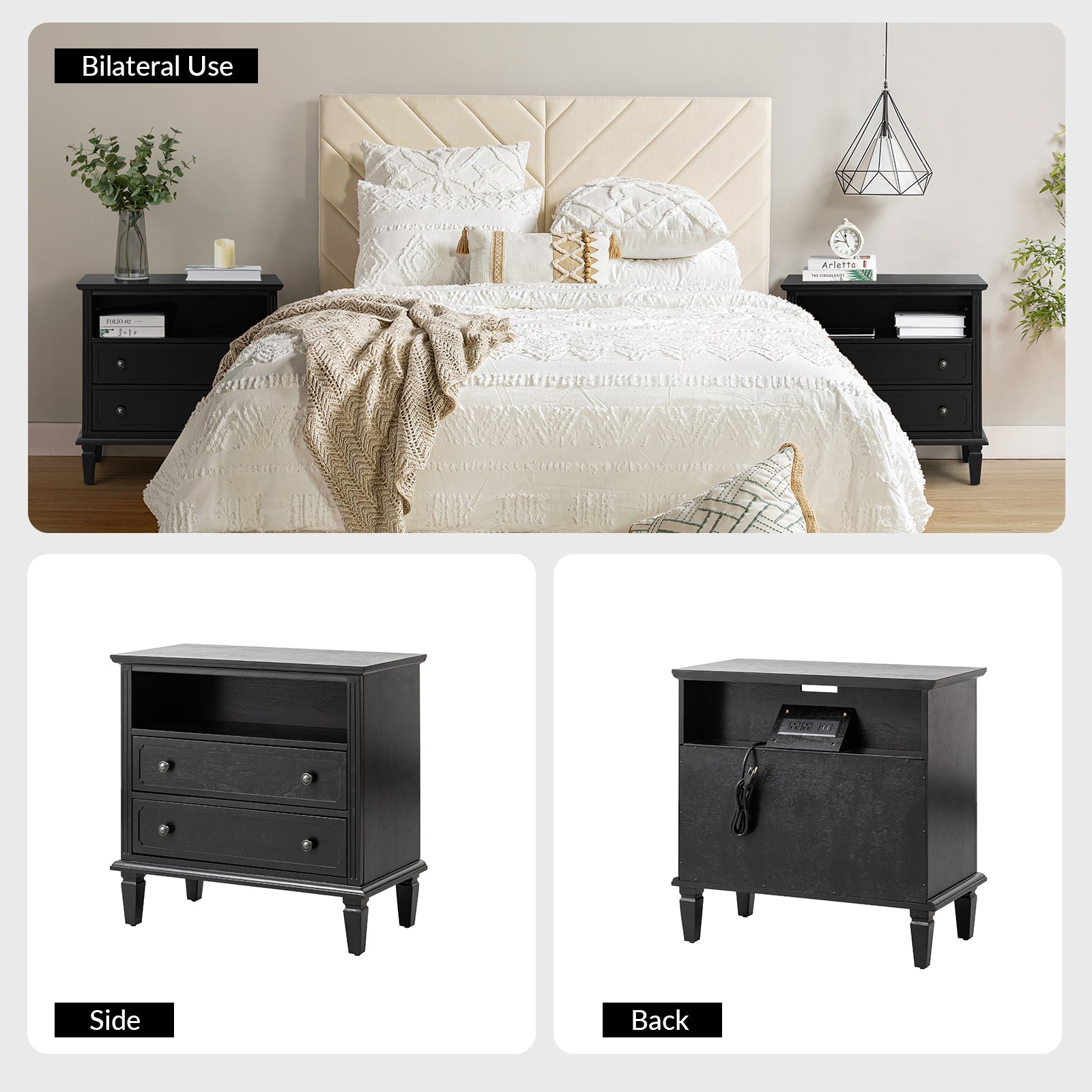 Davide Nightstand in Black