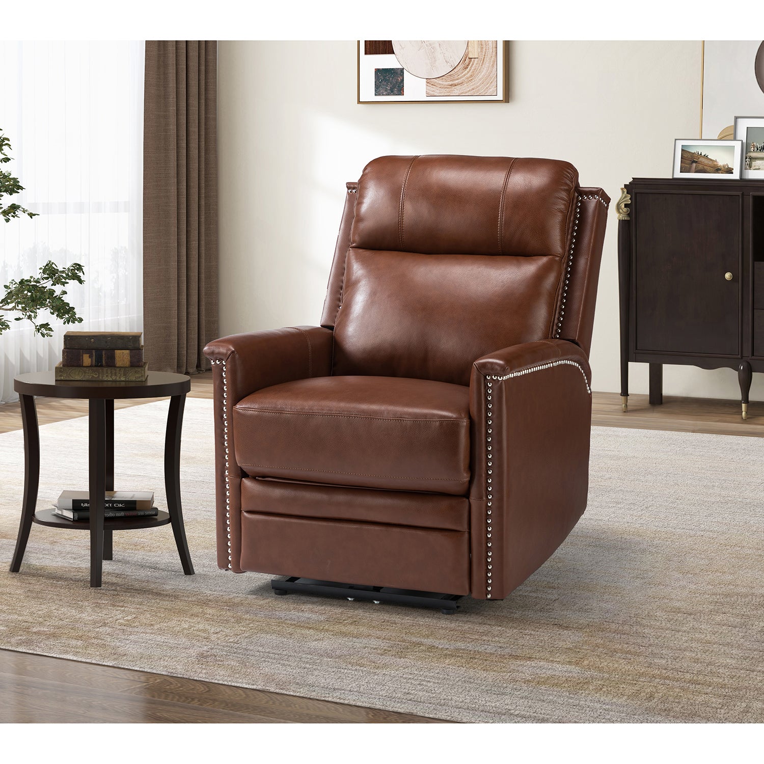 Heinrich Genuine Leather Power Recliner in Brown