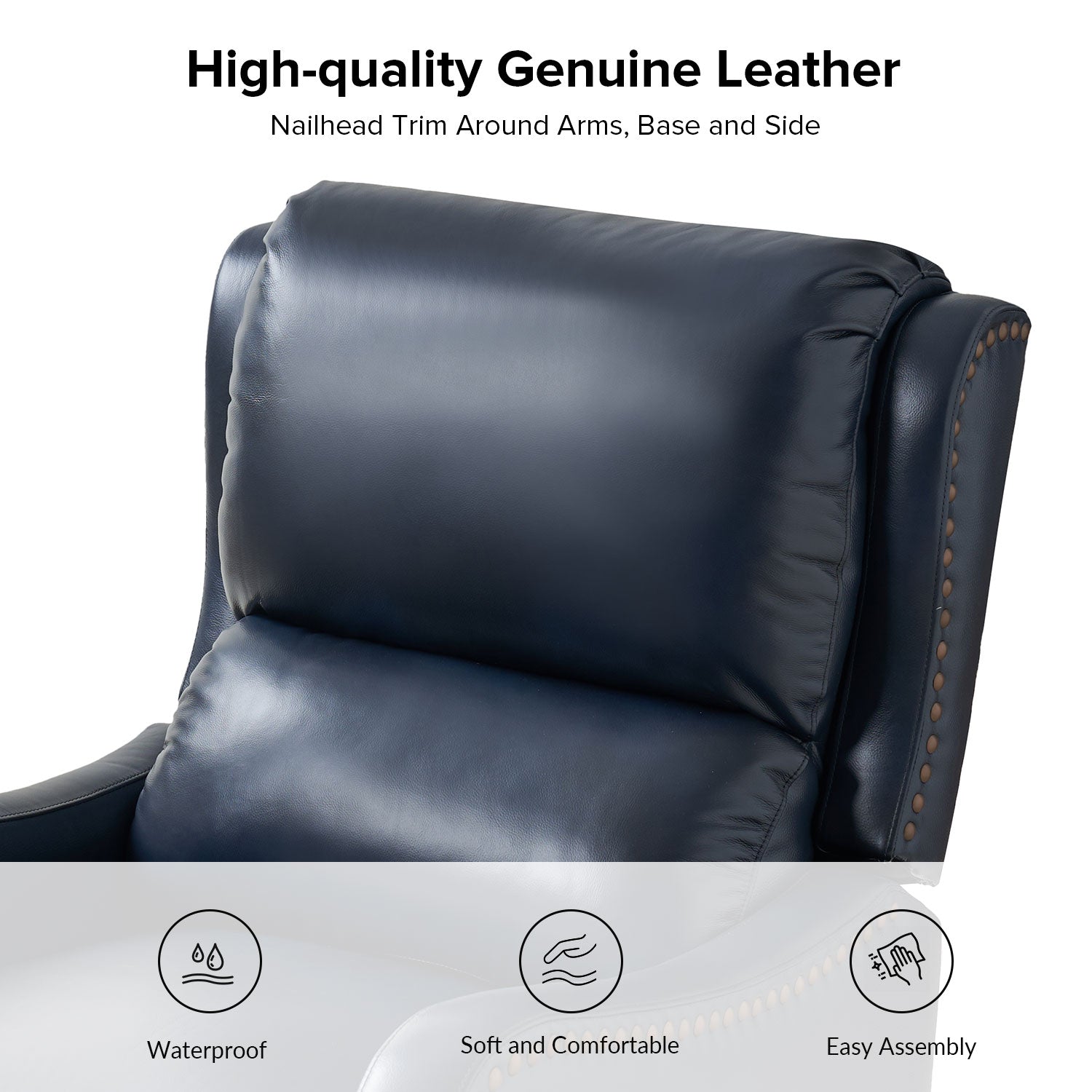 Hyde Genuine Leather Recliner in Navy
