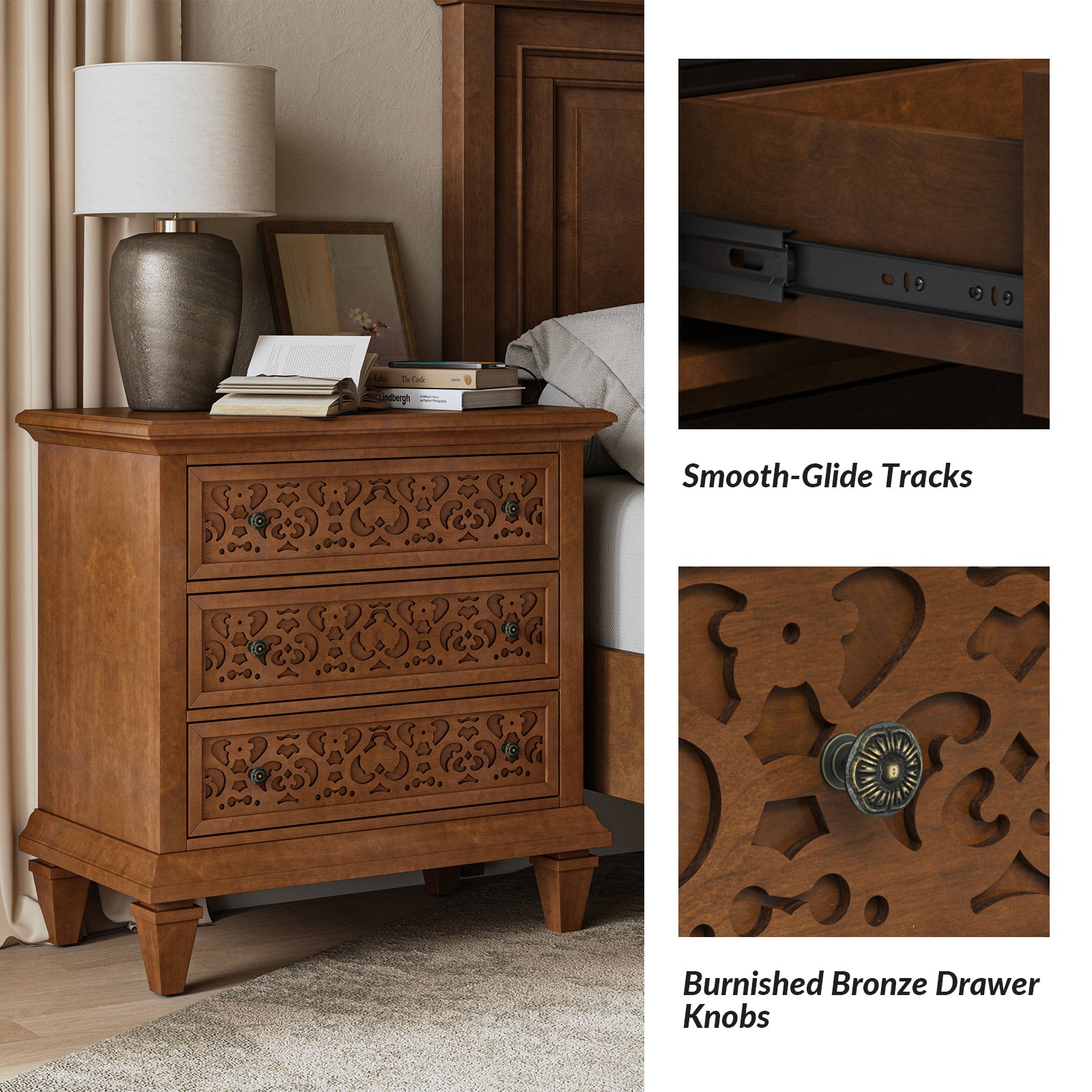 Vittorio 3 - Drawer Nightstand in Walnut