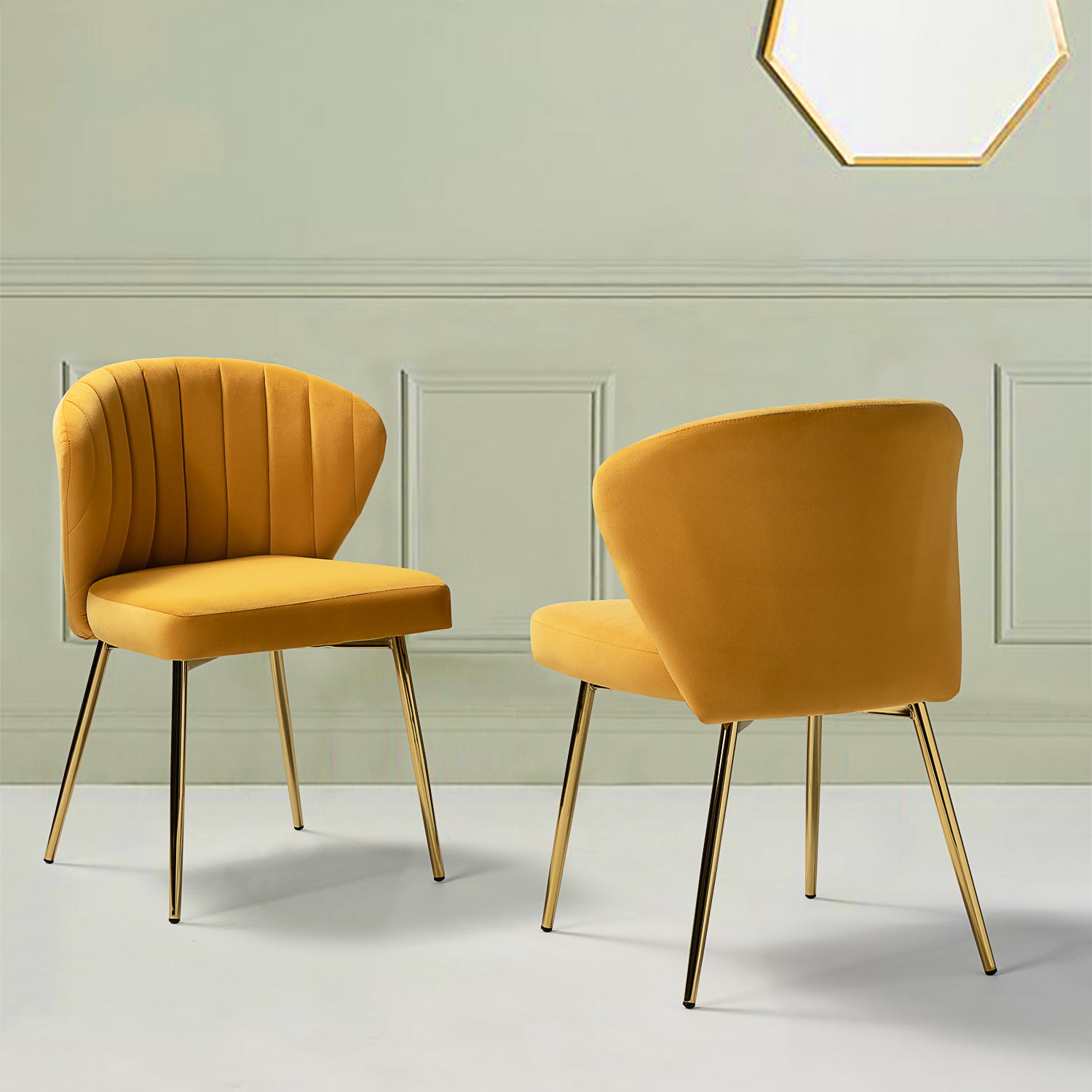 Milia Dining Chair Set of 2 in Mustard