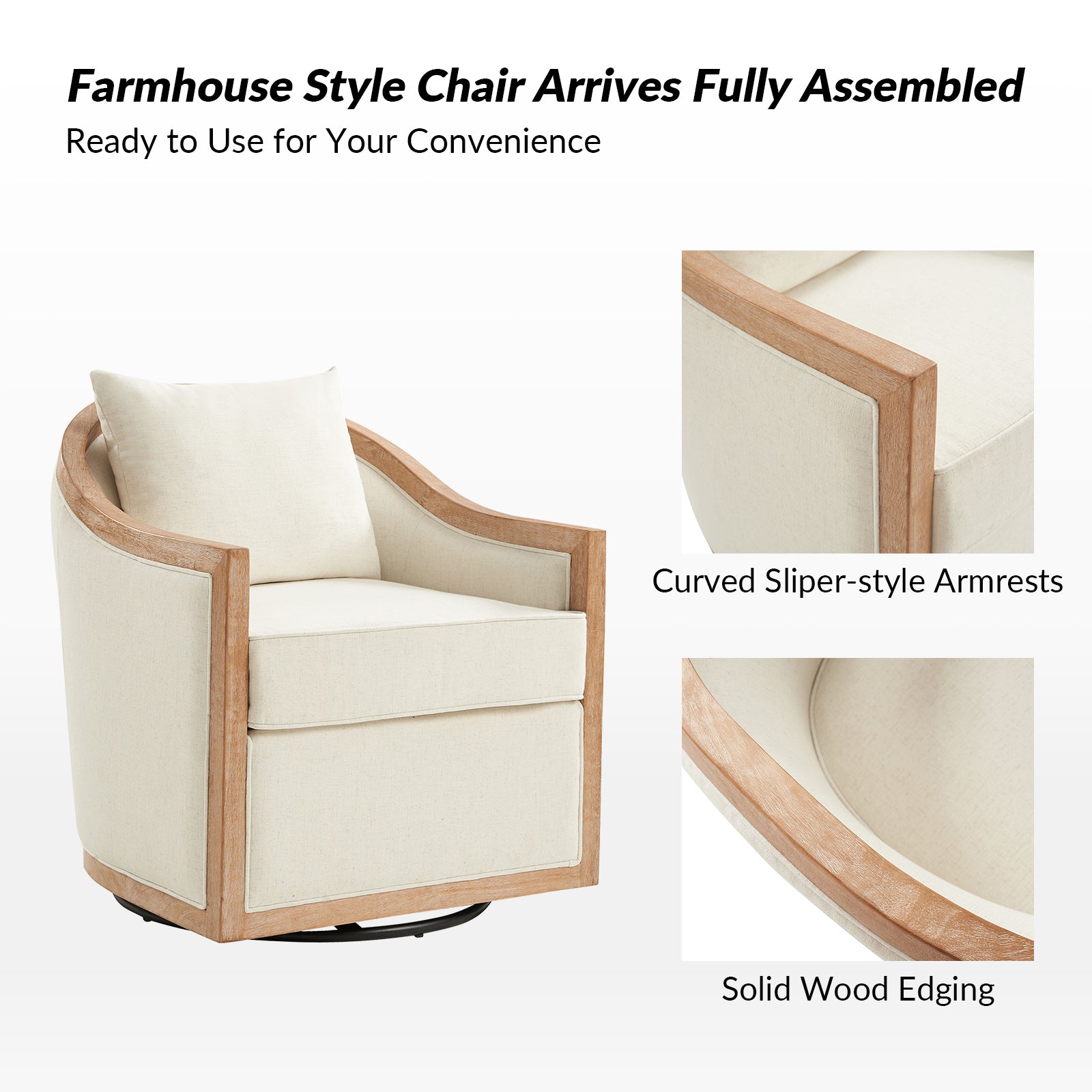 Paul Jess Farmhouse Solid Wood Swivel Chair in Ivory