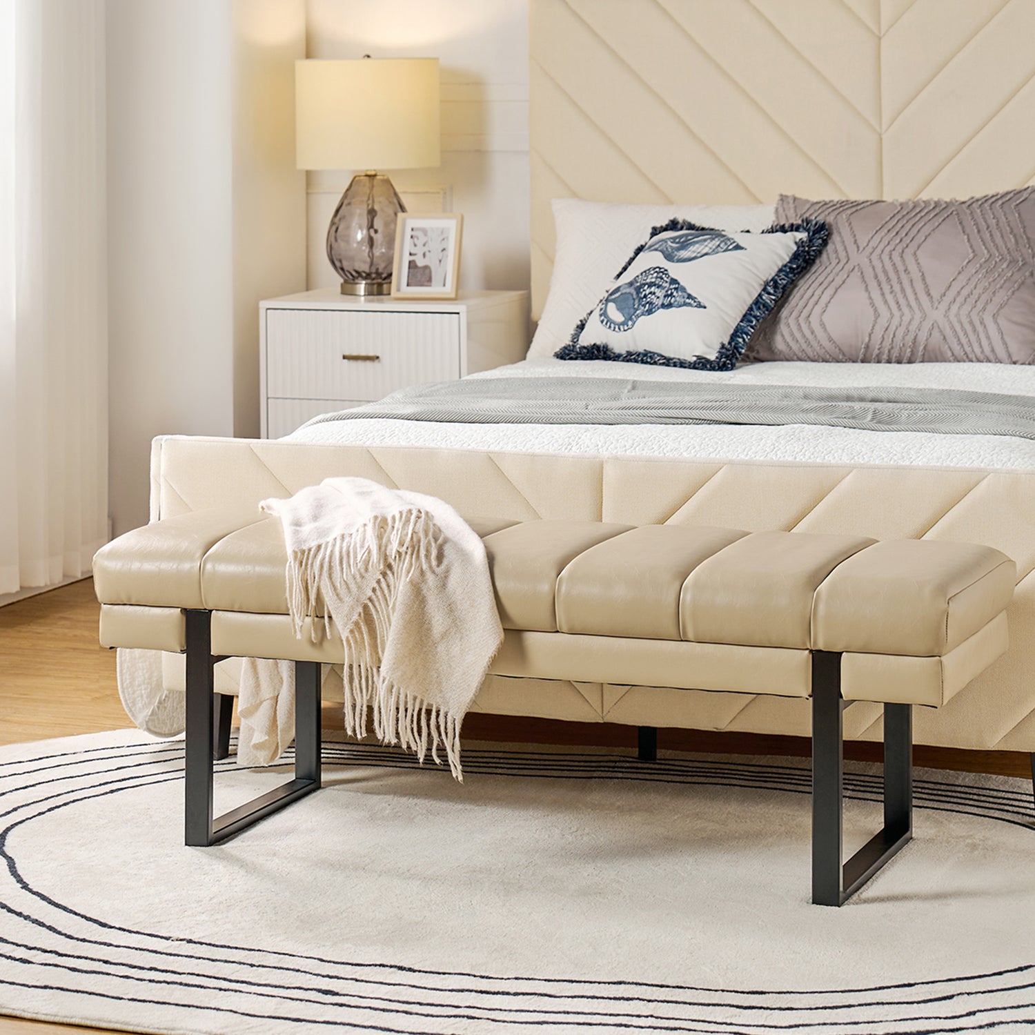 Laurg Upholstered Bench in Beige