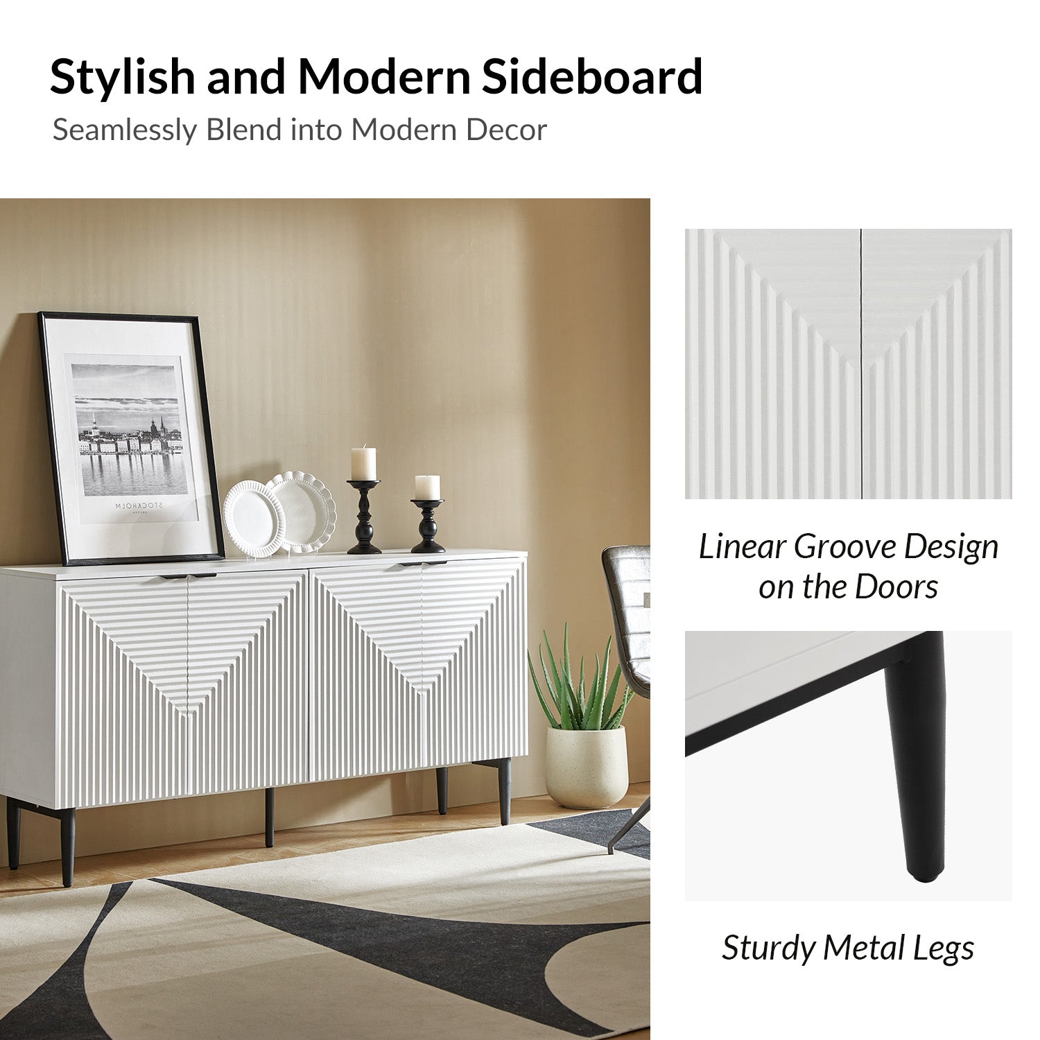 Burkart 4 Door Sideboard in White