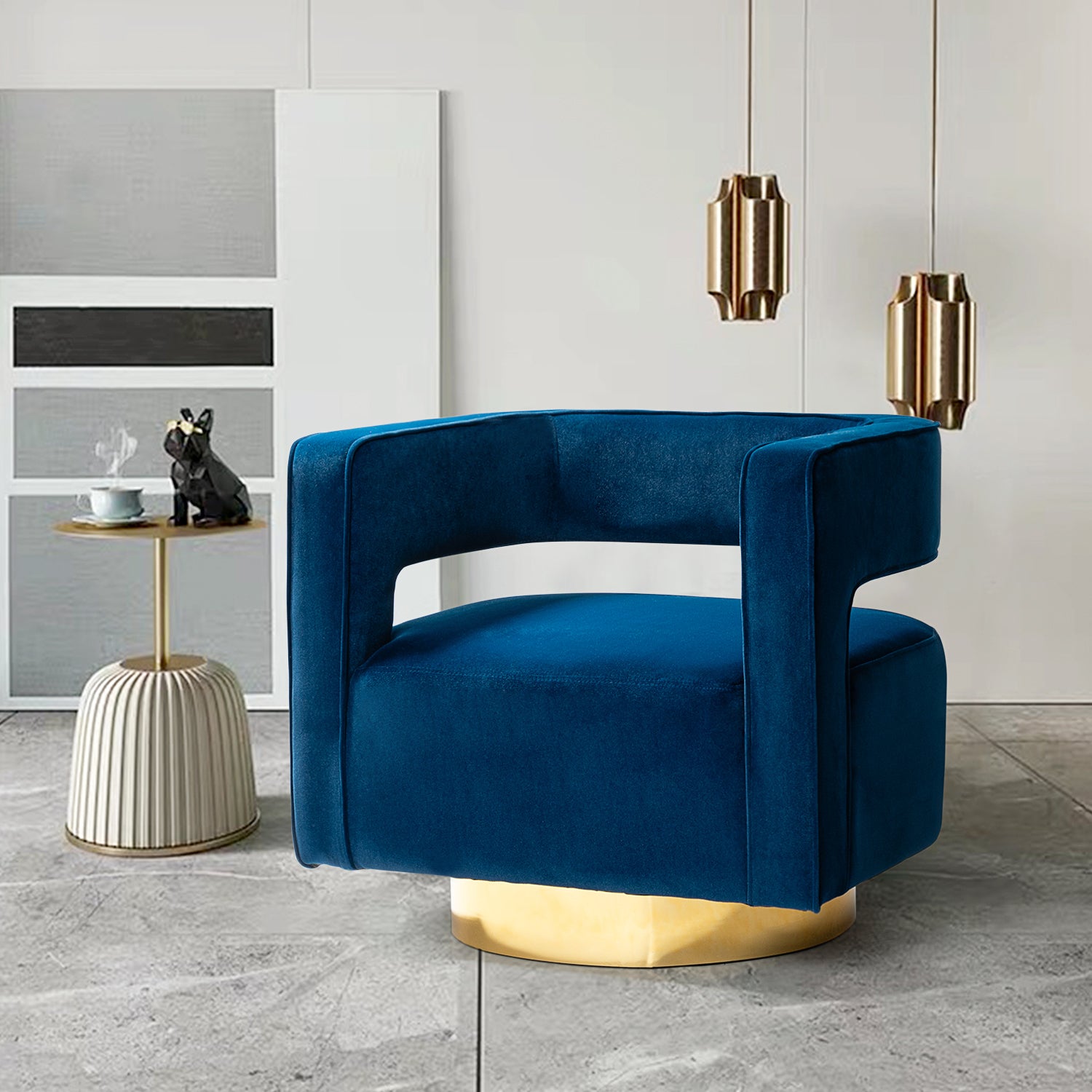 Blanca Swivel Barrel Chair in Navy