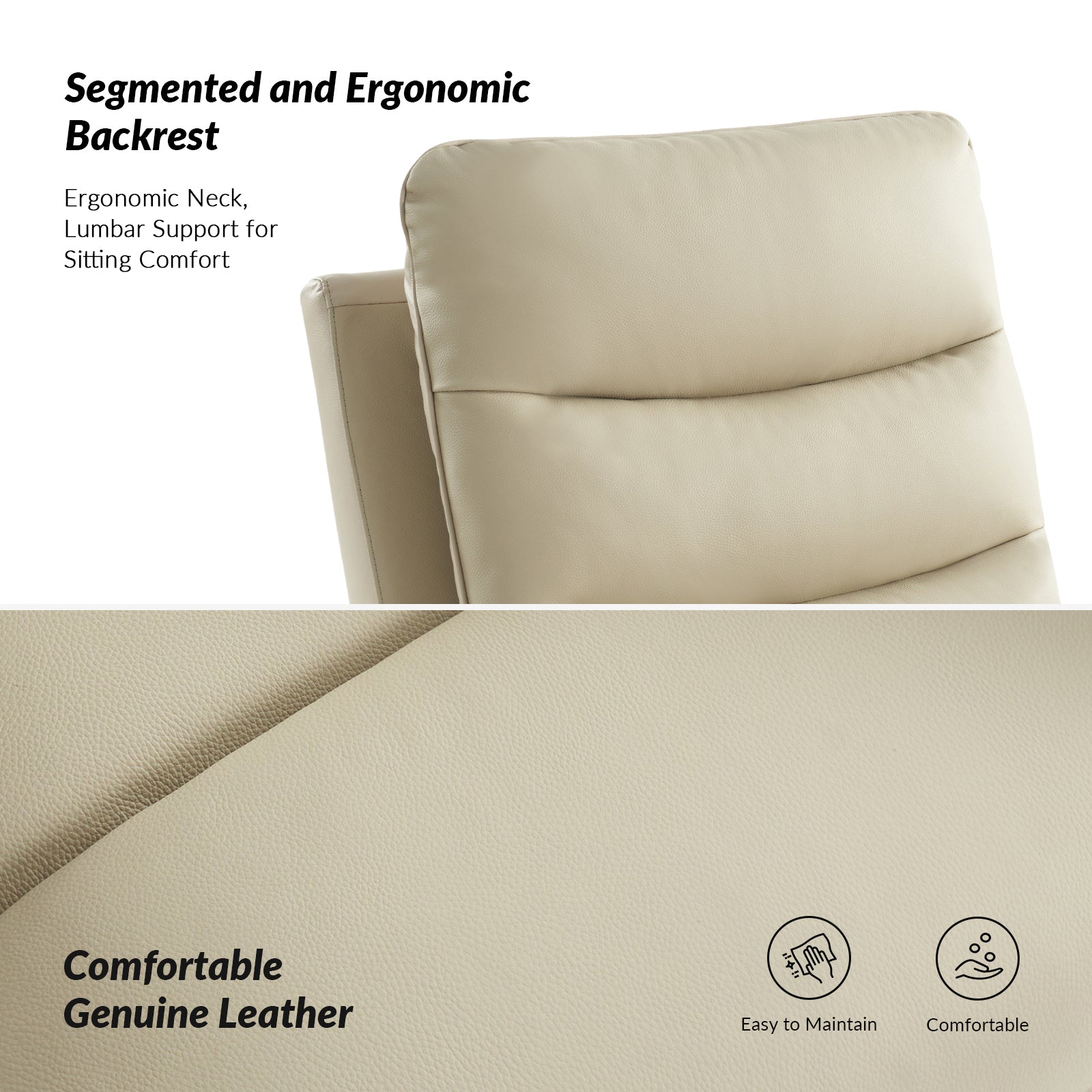 Konradin Genuine Leather Swivel Rocking Manual Recliner in Beige