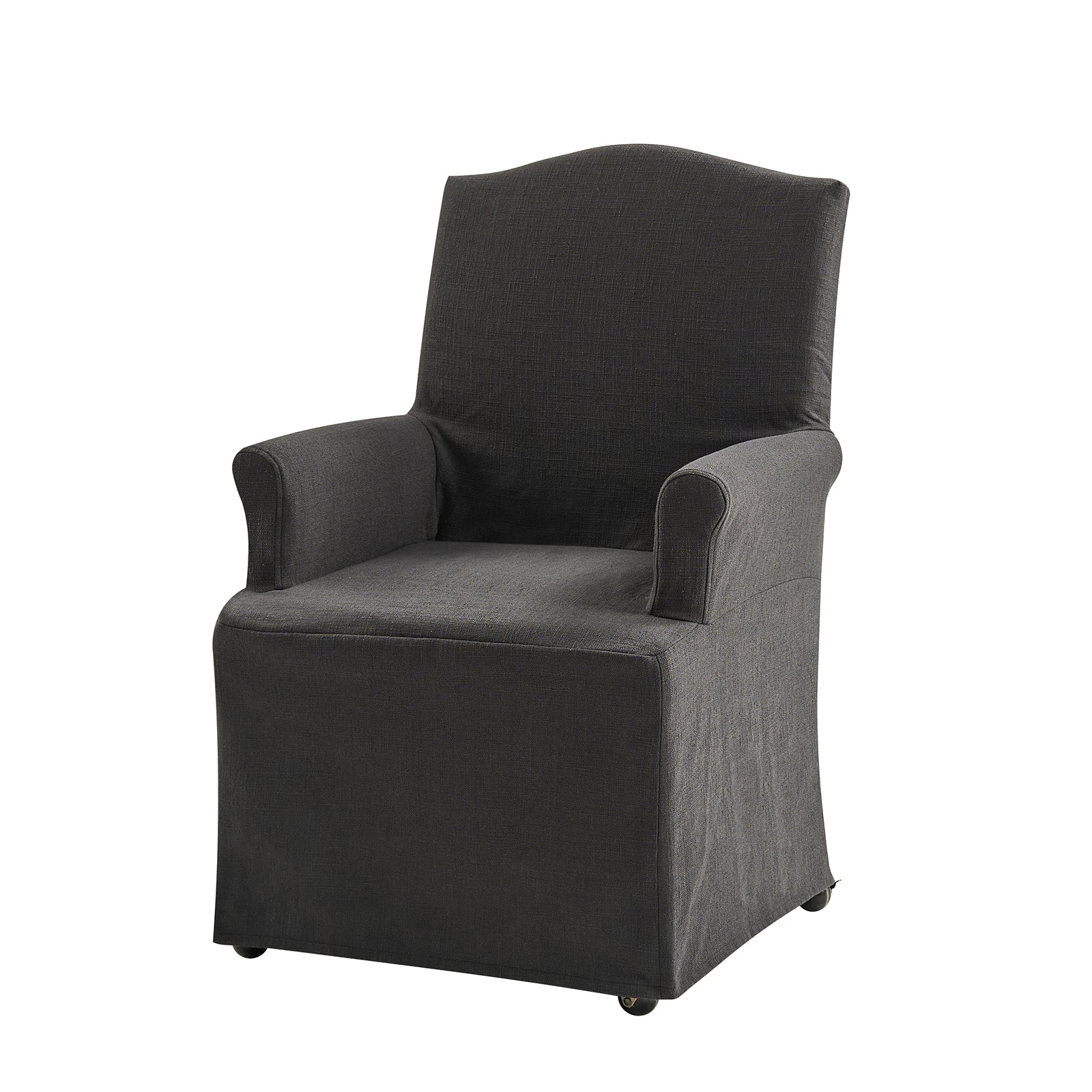 Kanrad Slipcover Dining Chair with Casters in Charcoal