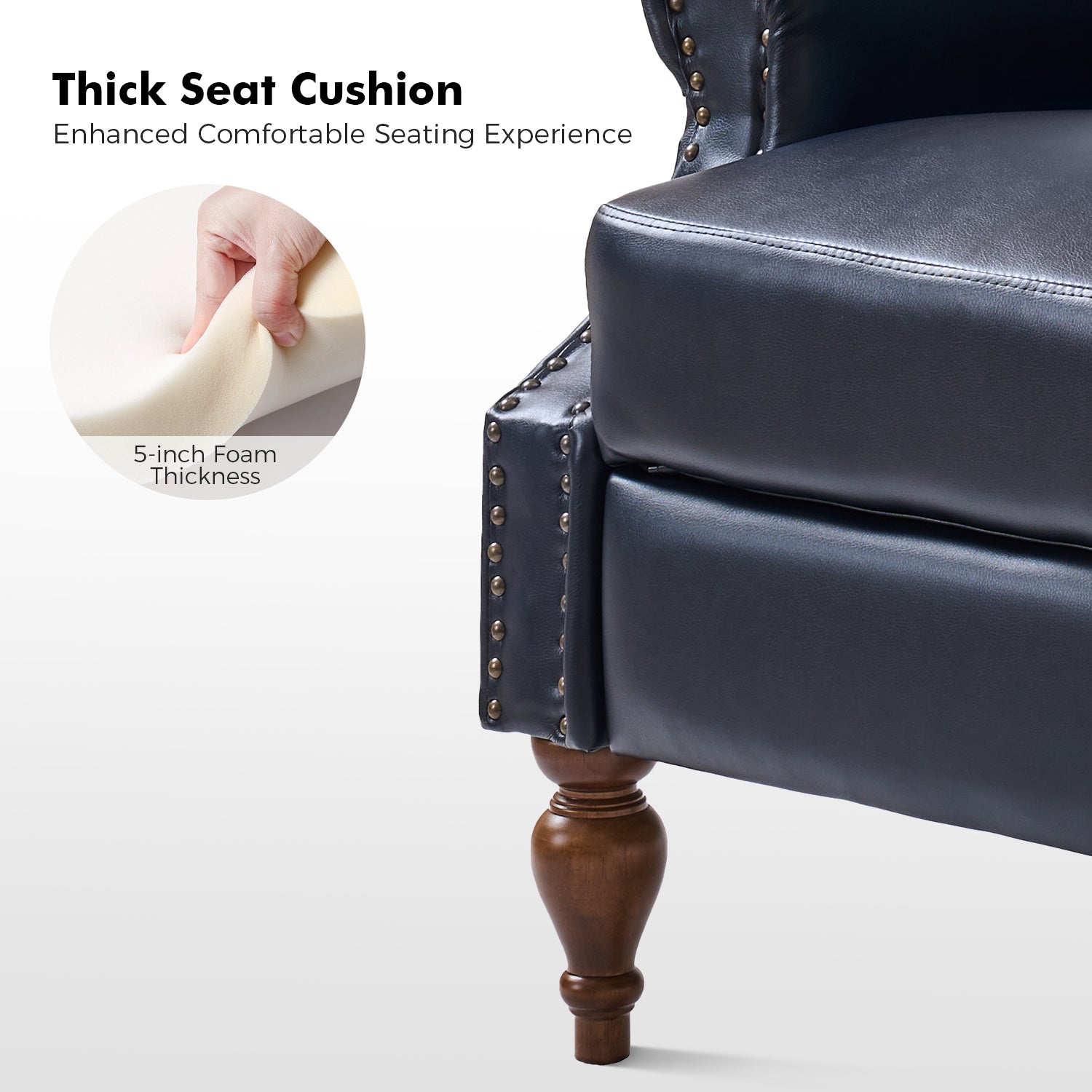 Rosalie Vegan Leather Manual Recliner in Navy