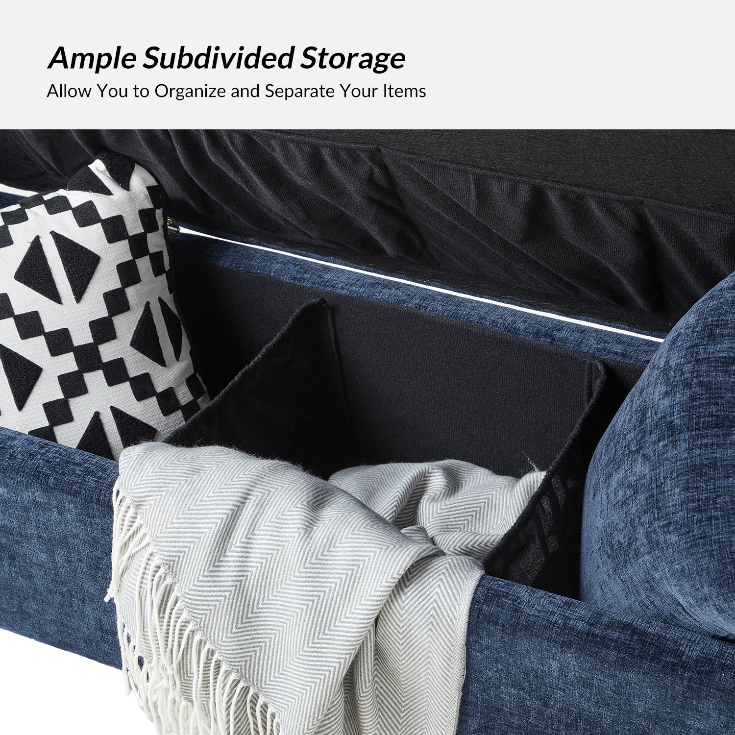 Arrigo Upholstered Flip Top Storage Bench in Navy