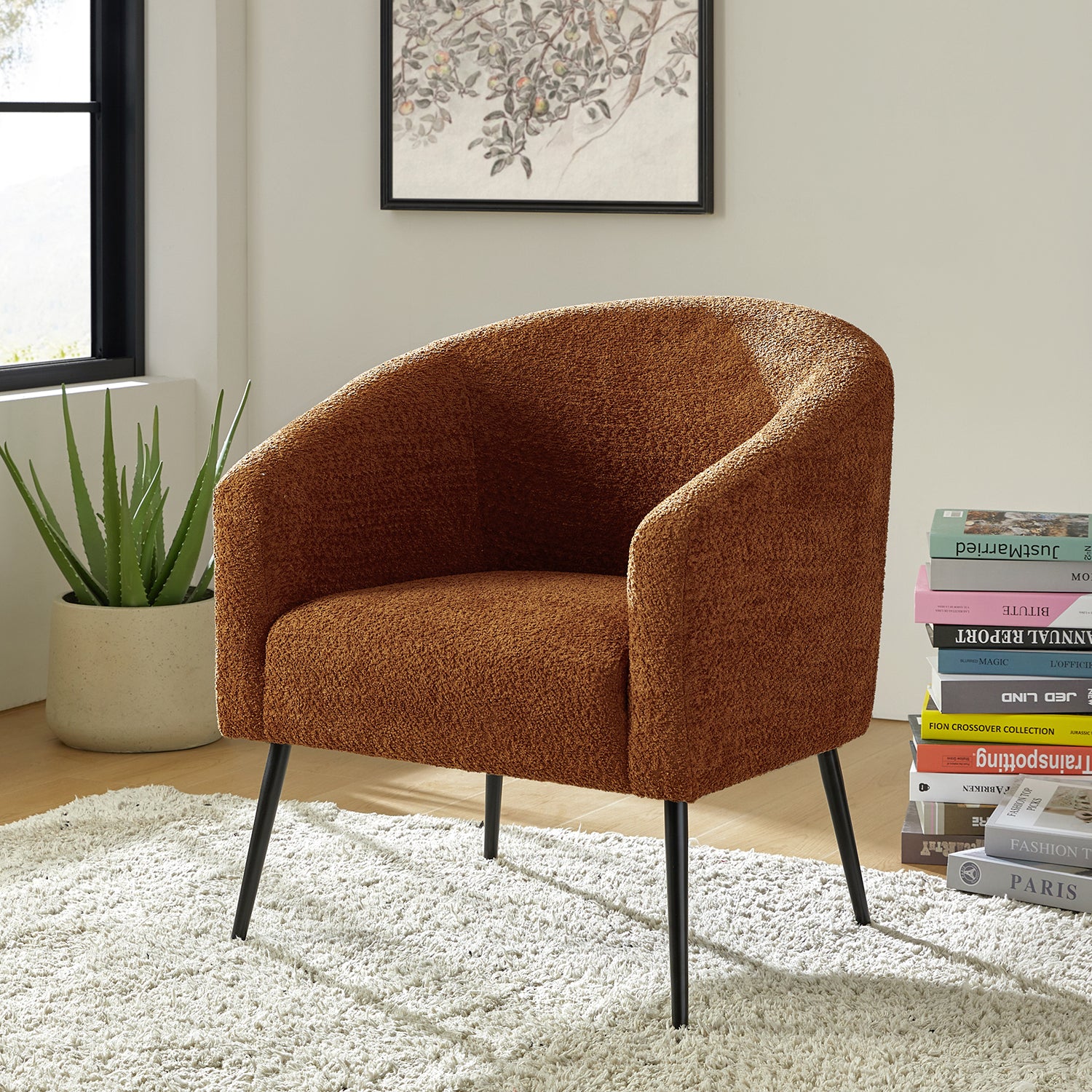George Modern Boucle Armchair in Rust