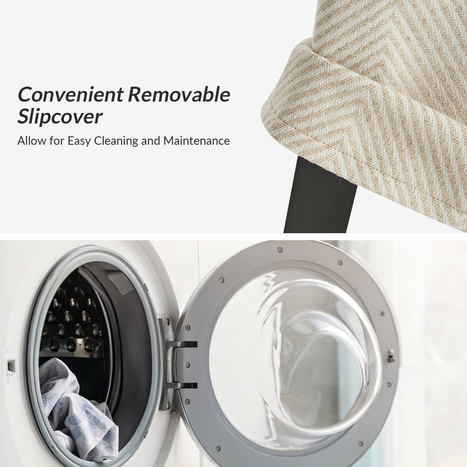 Kanrad Slipcover Dining Chair with Casters in Tan