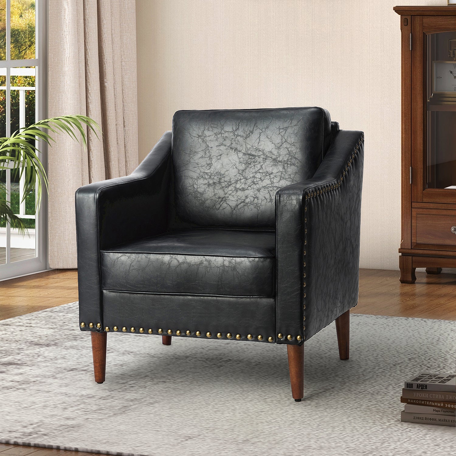 Bonita Vegan Leather Armchair in Black