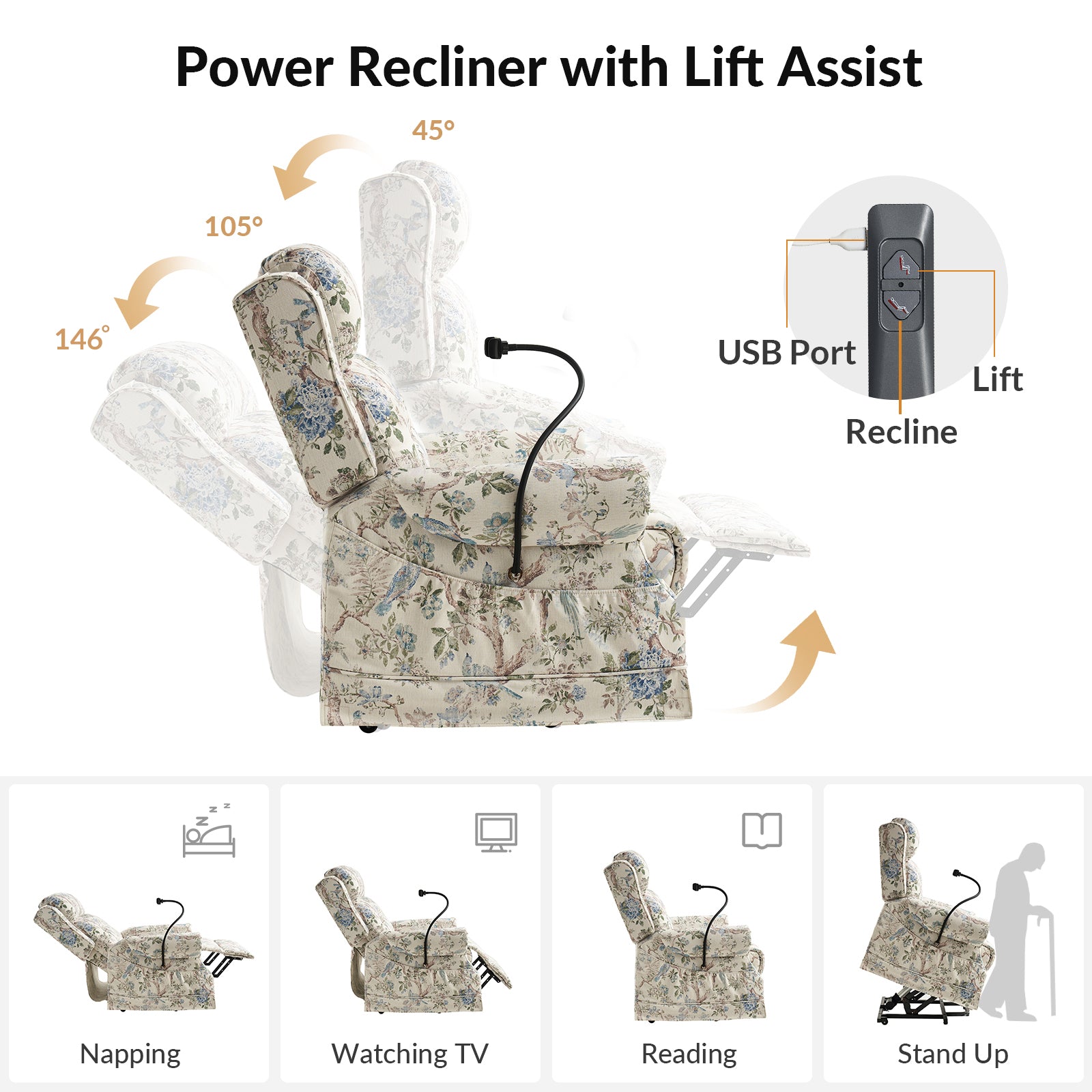 Billy Lift Assist Power Recliner in Bird