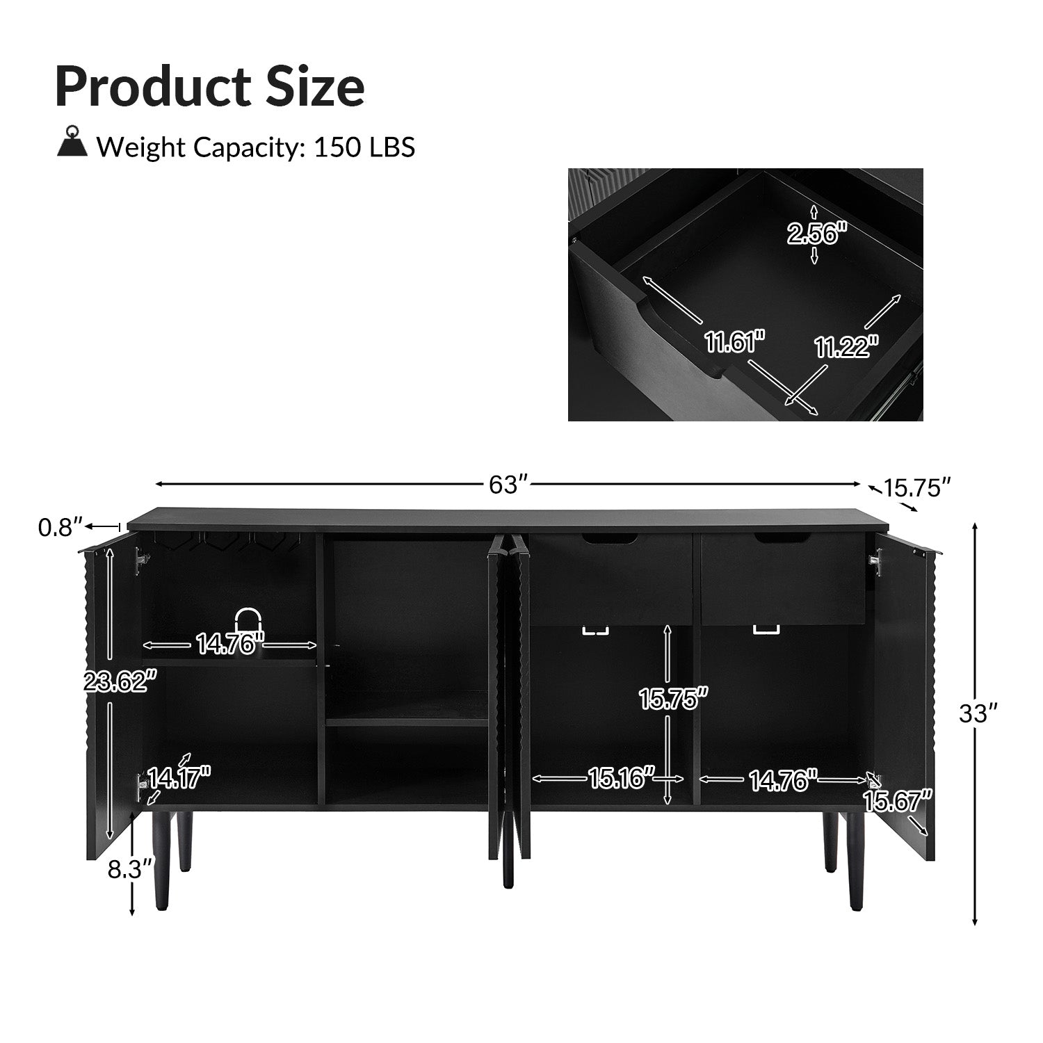Burkart 4 Door Sideboard in Black