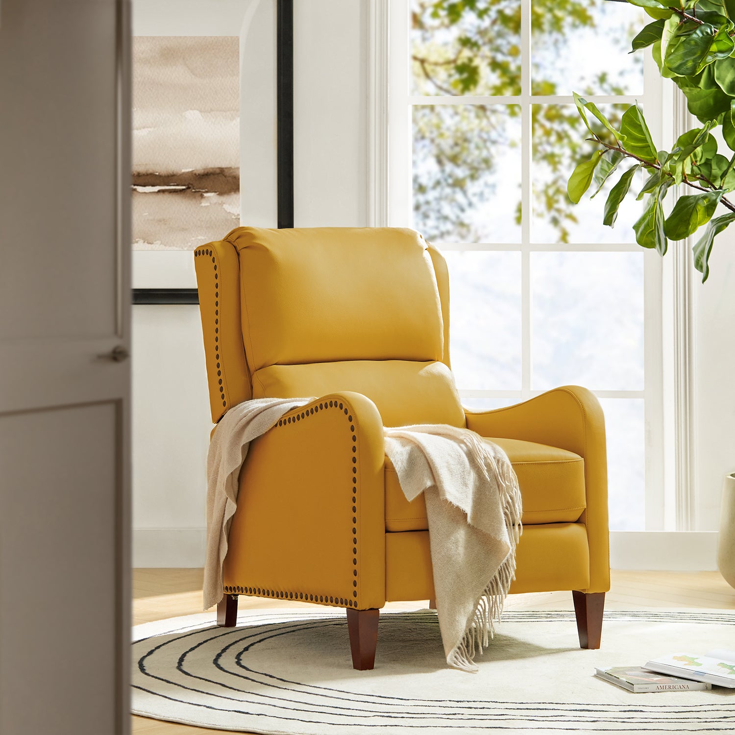 Hyde Genuine Leather Recliner in Yellow