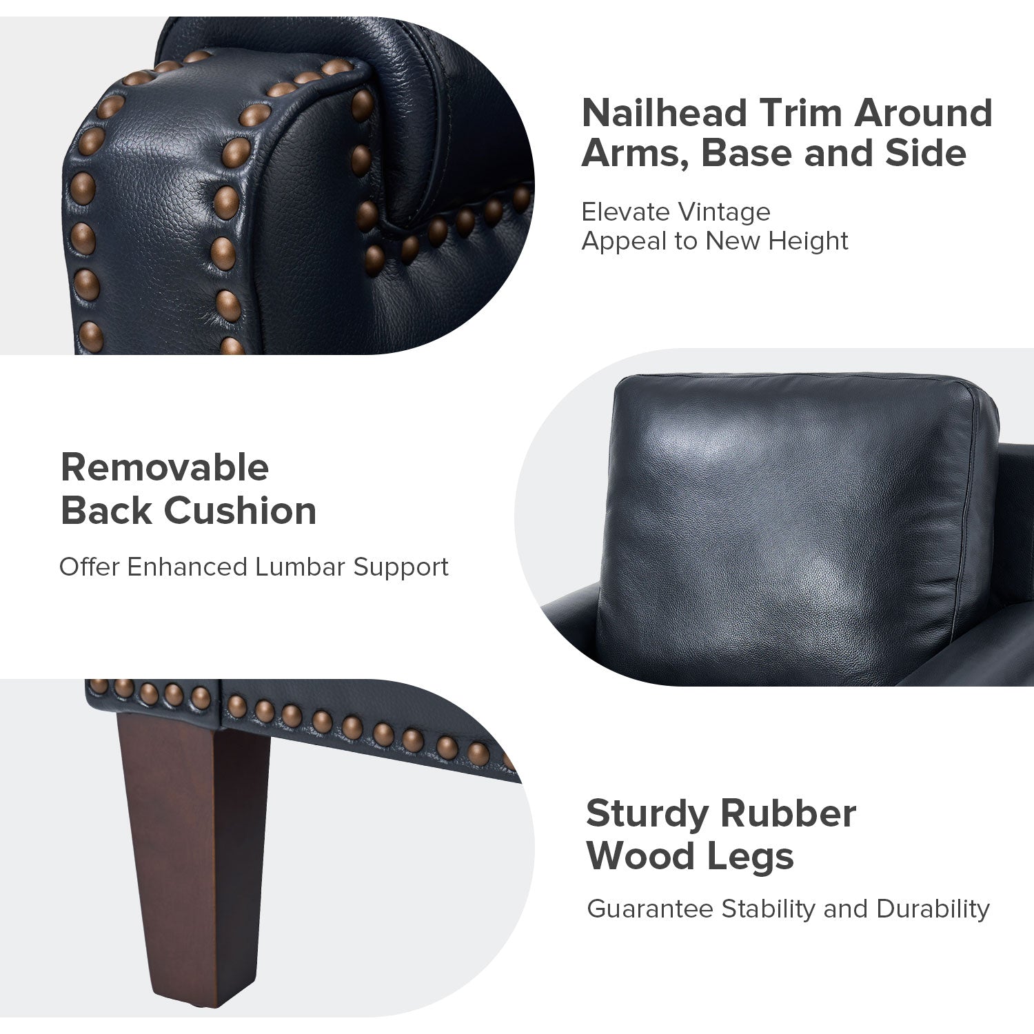 Raimund Genuine Leather Armchair in Navy