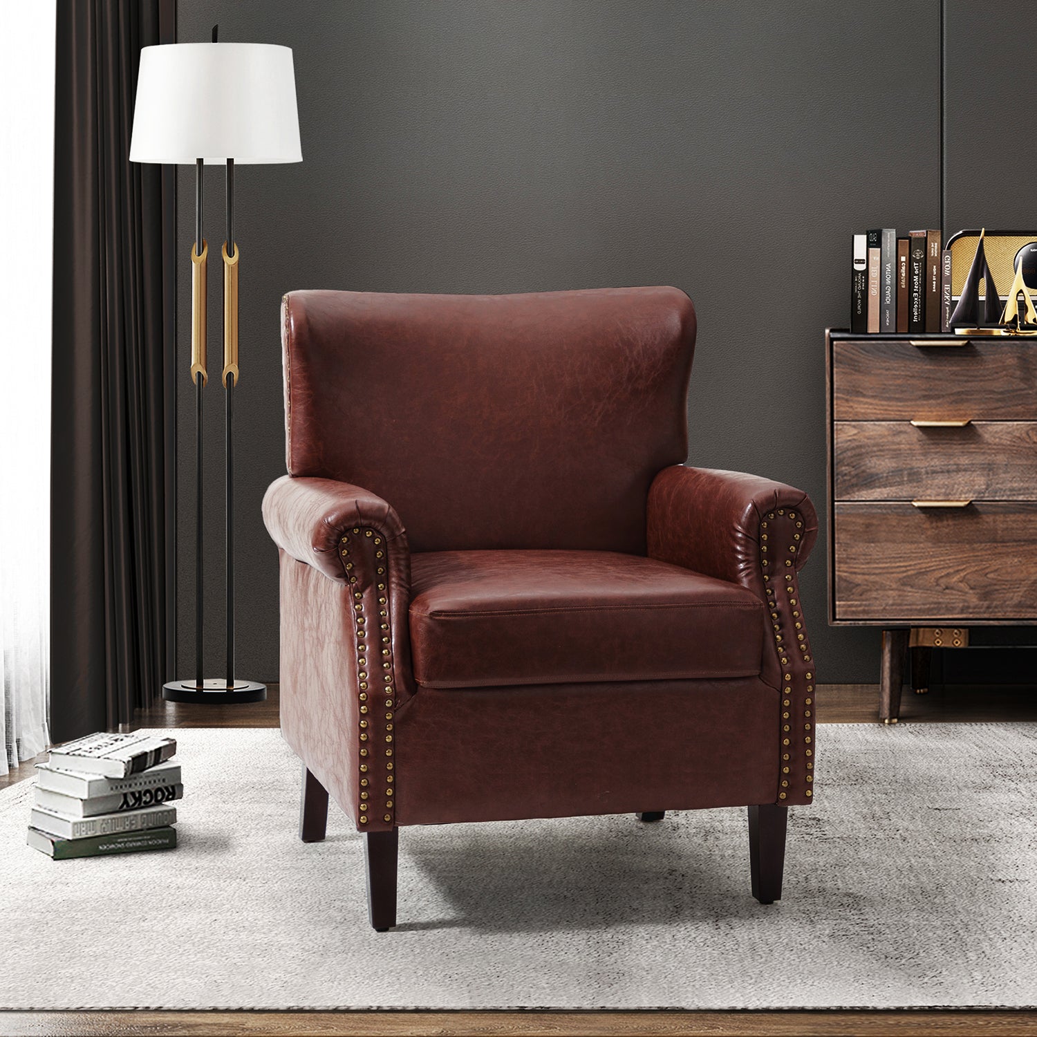 Lucas Vegan Leather Armchair in Brown