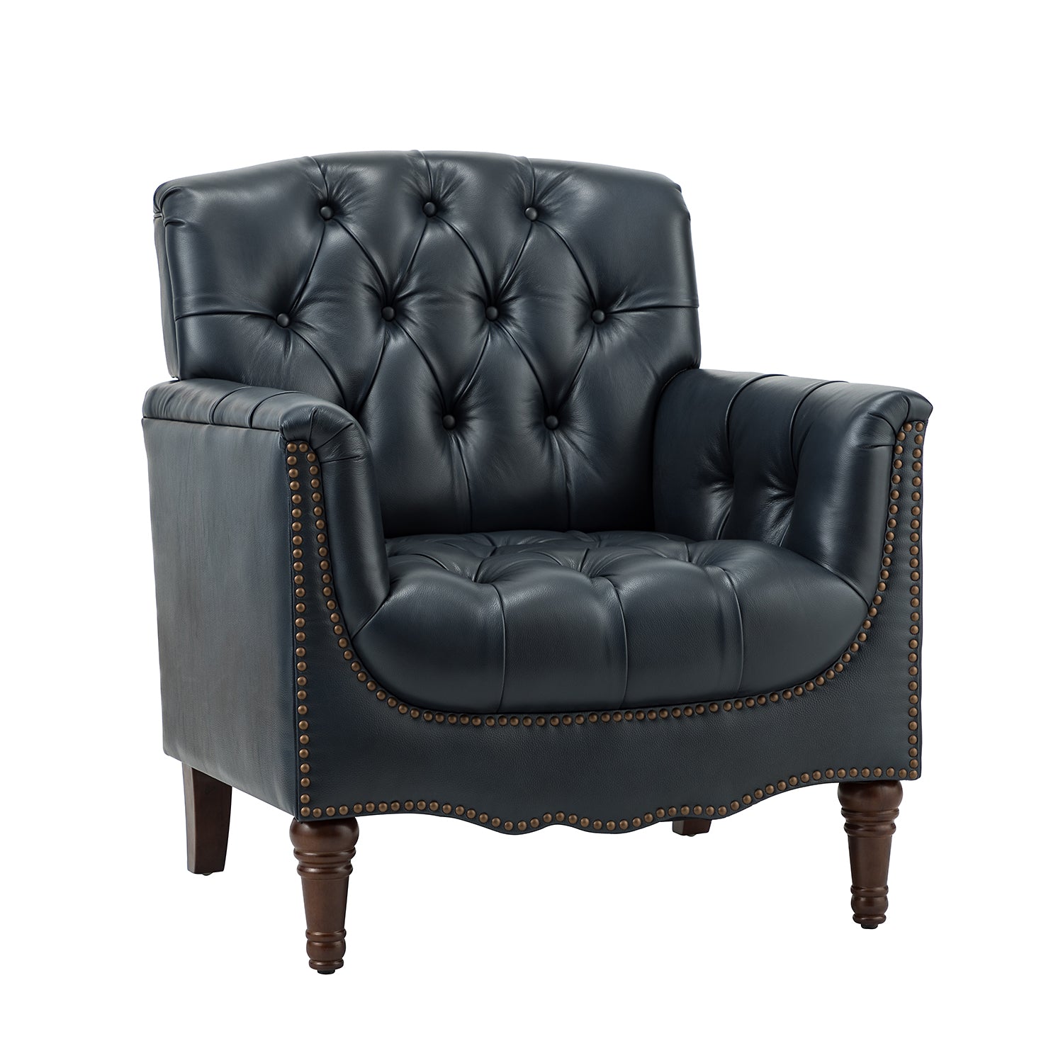 Elijah Genuine Leather Armchair in Navy