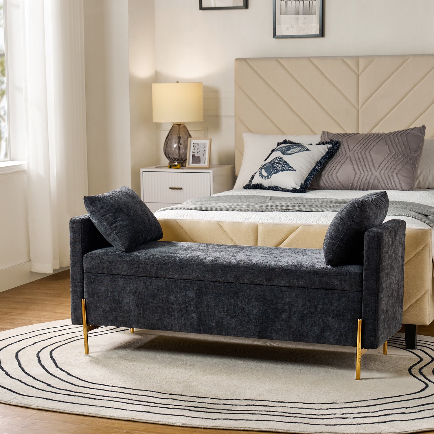 Arrigo Upholstered Flip Top Storage Bench in Black