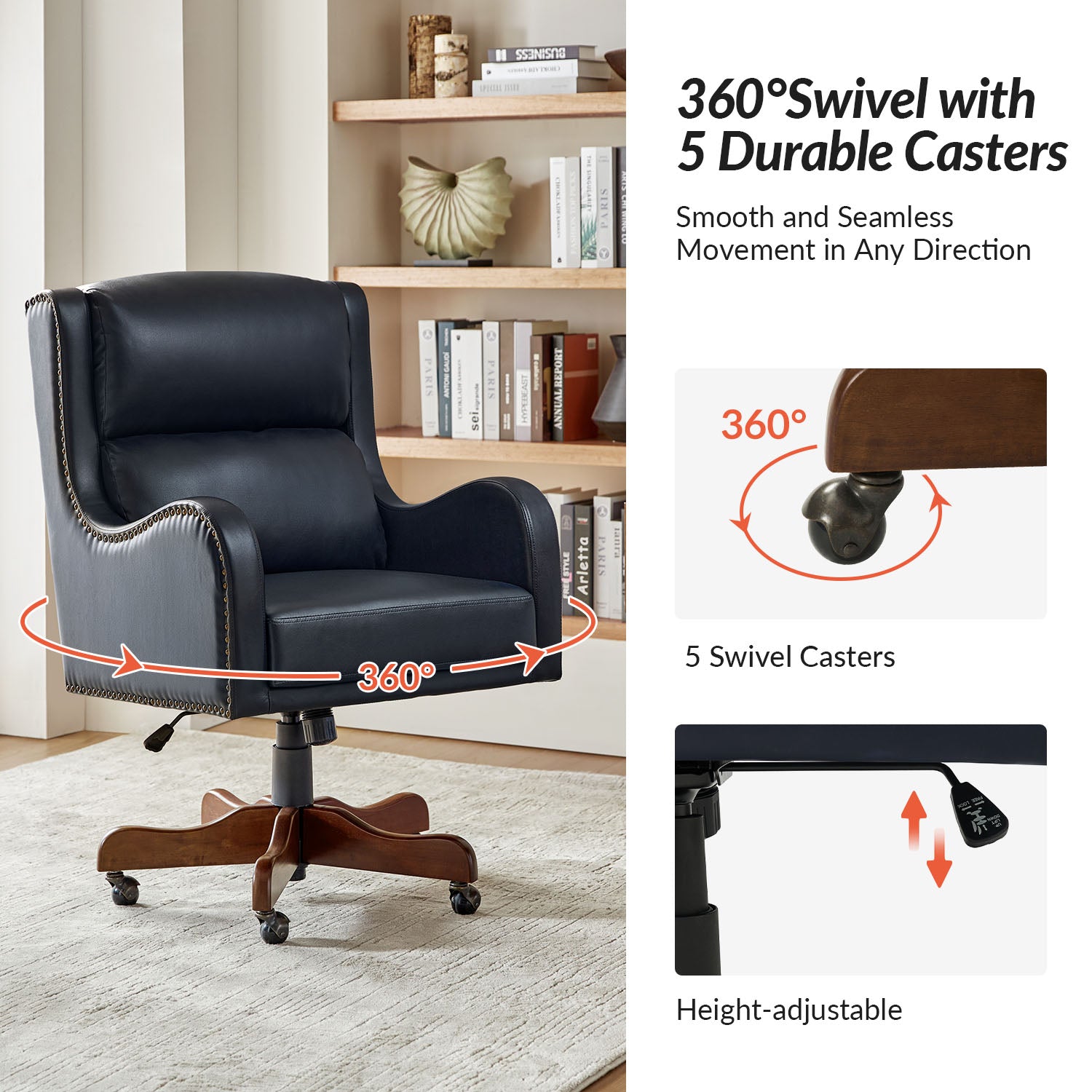 Viv Leather Executive Task Chair in Navy
