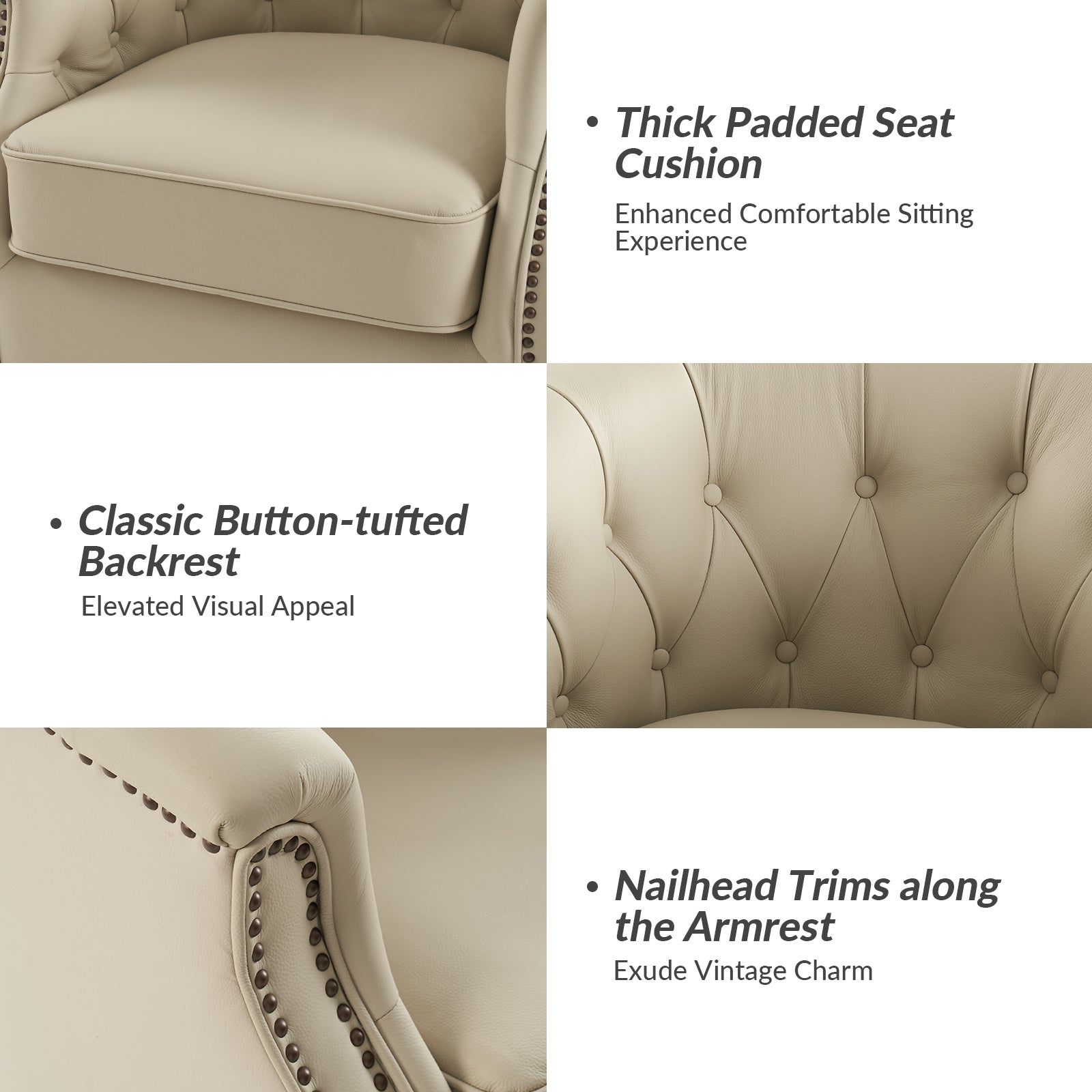 Veitin Chesterfield Rocker and Swivel Genuine Leather Chair in White