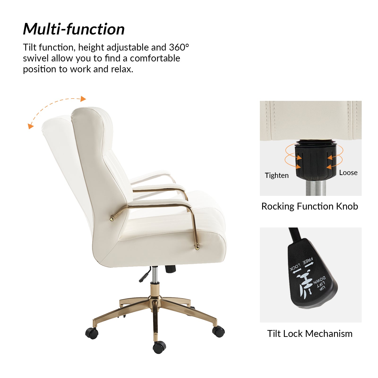 Conan Leather Ergonomic Executive Office Chair in Ivory