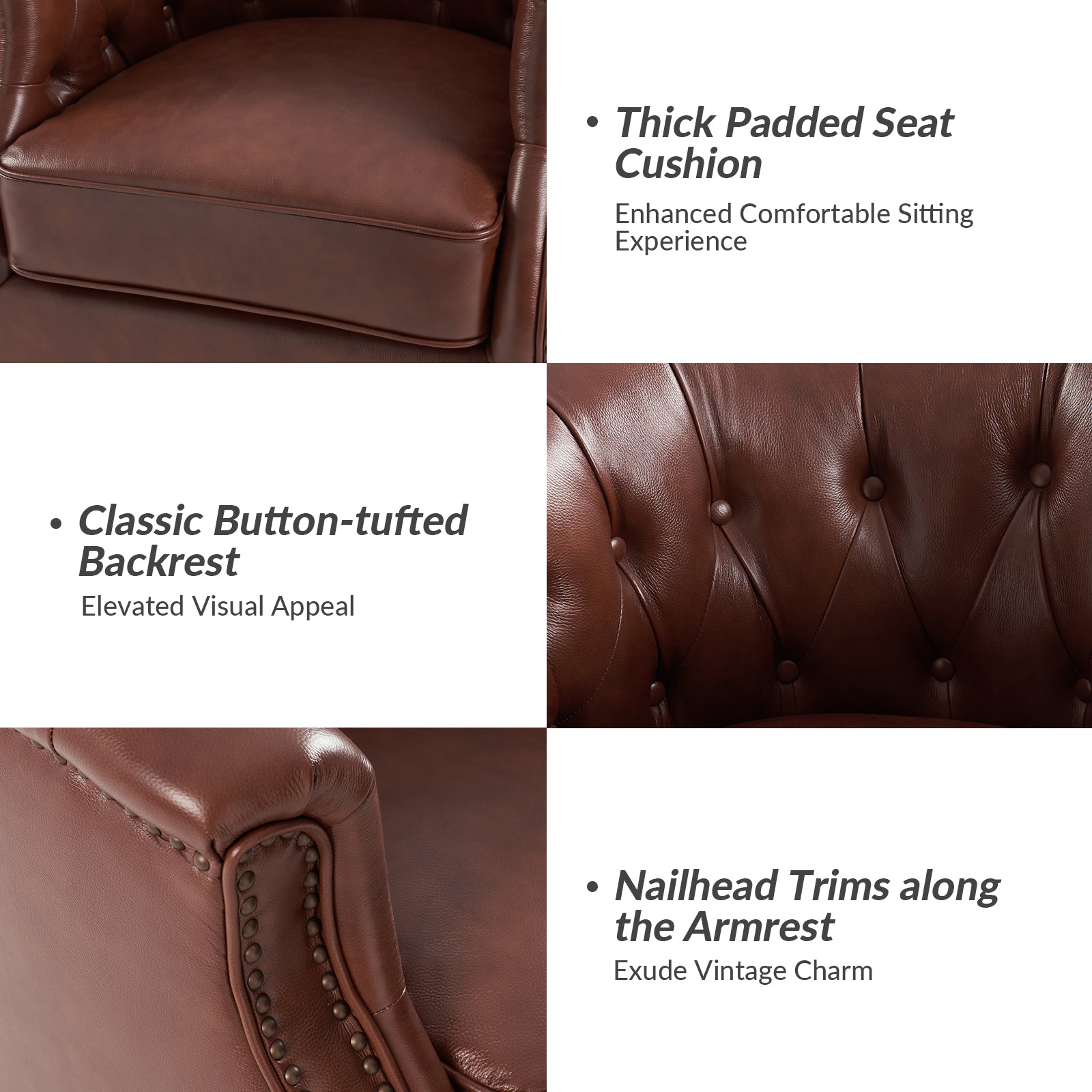 Veitin Chesterfield Rocker and Swivel Genuine Leather Chair in Brown