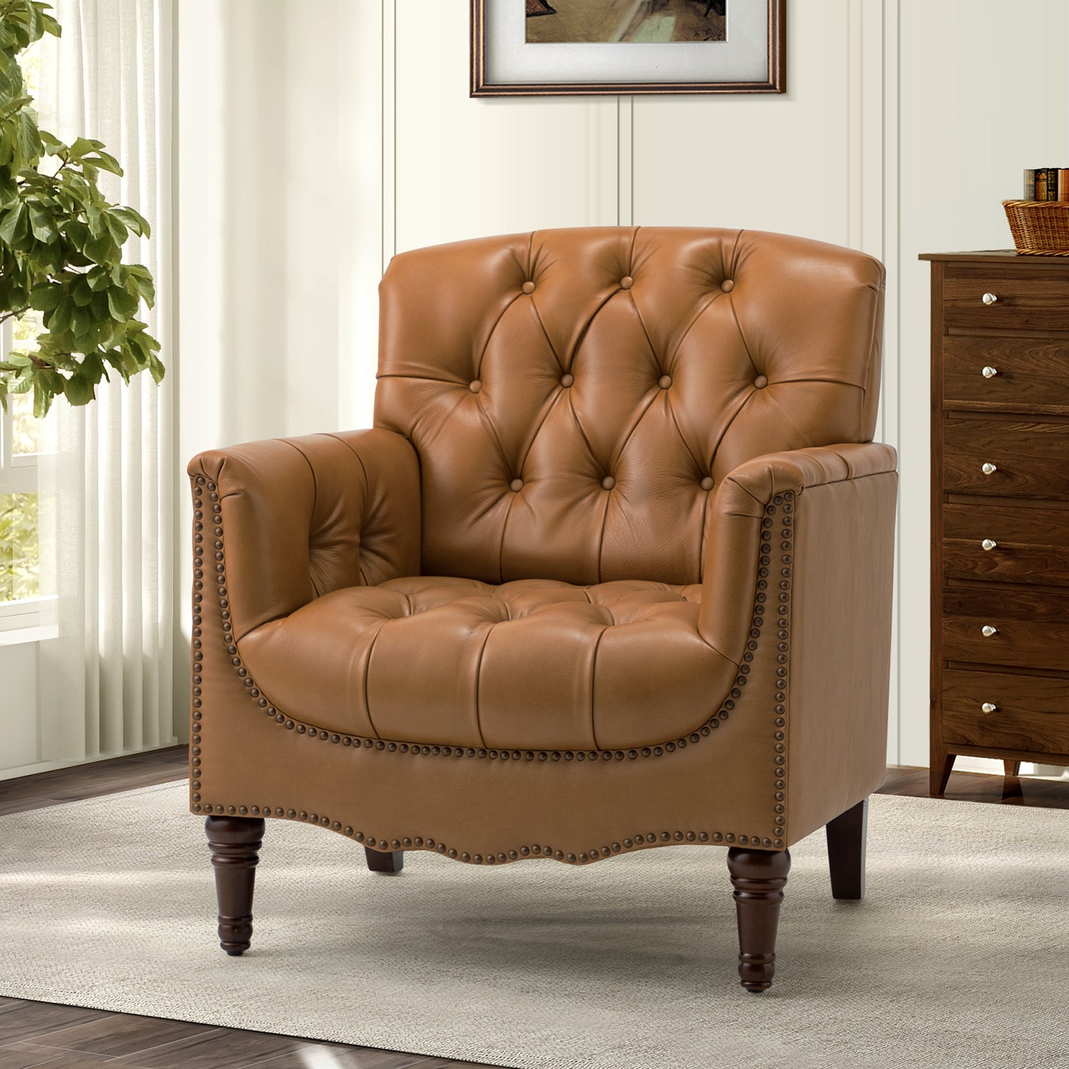 Elijah Genuine Leather Armchair in Camel
