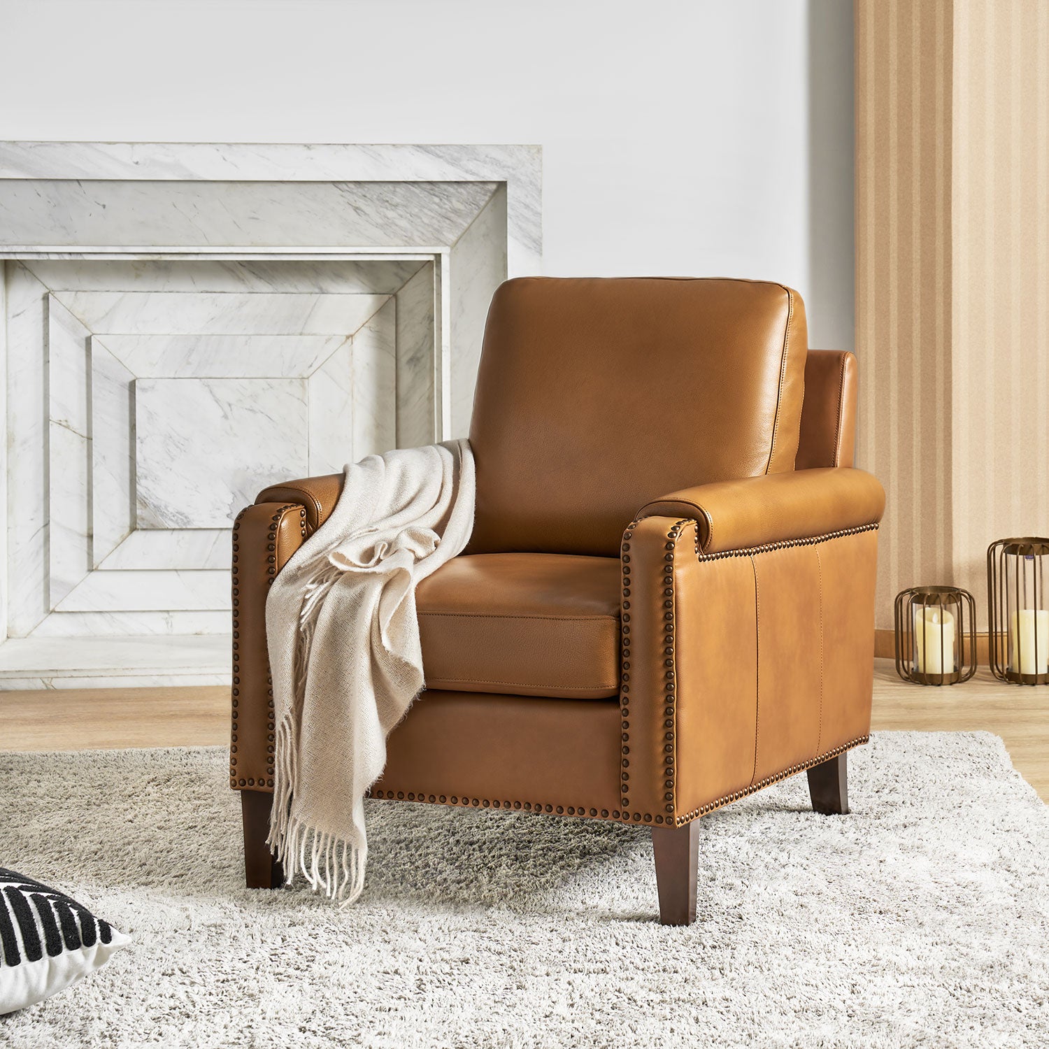 Raimund Genuine Leather Armchair in Camel