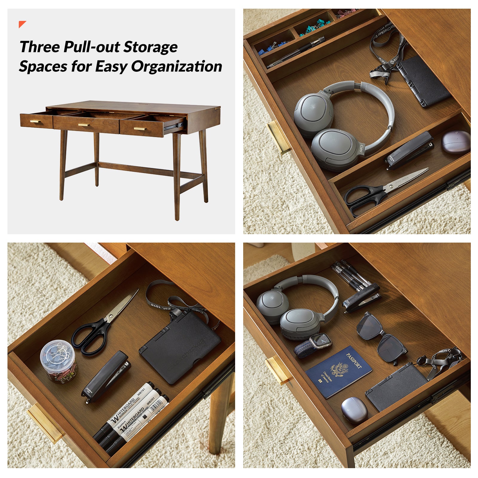 Erich Modern Computer Desk with USB in Walnut