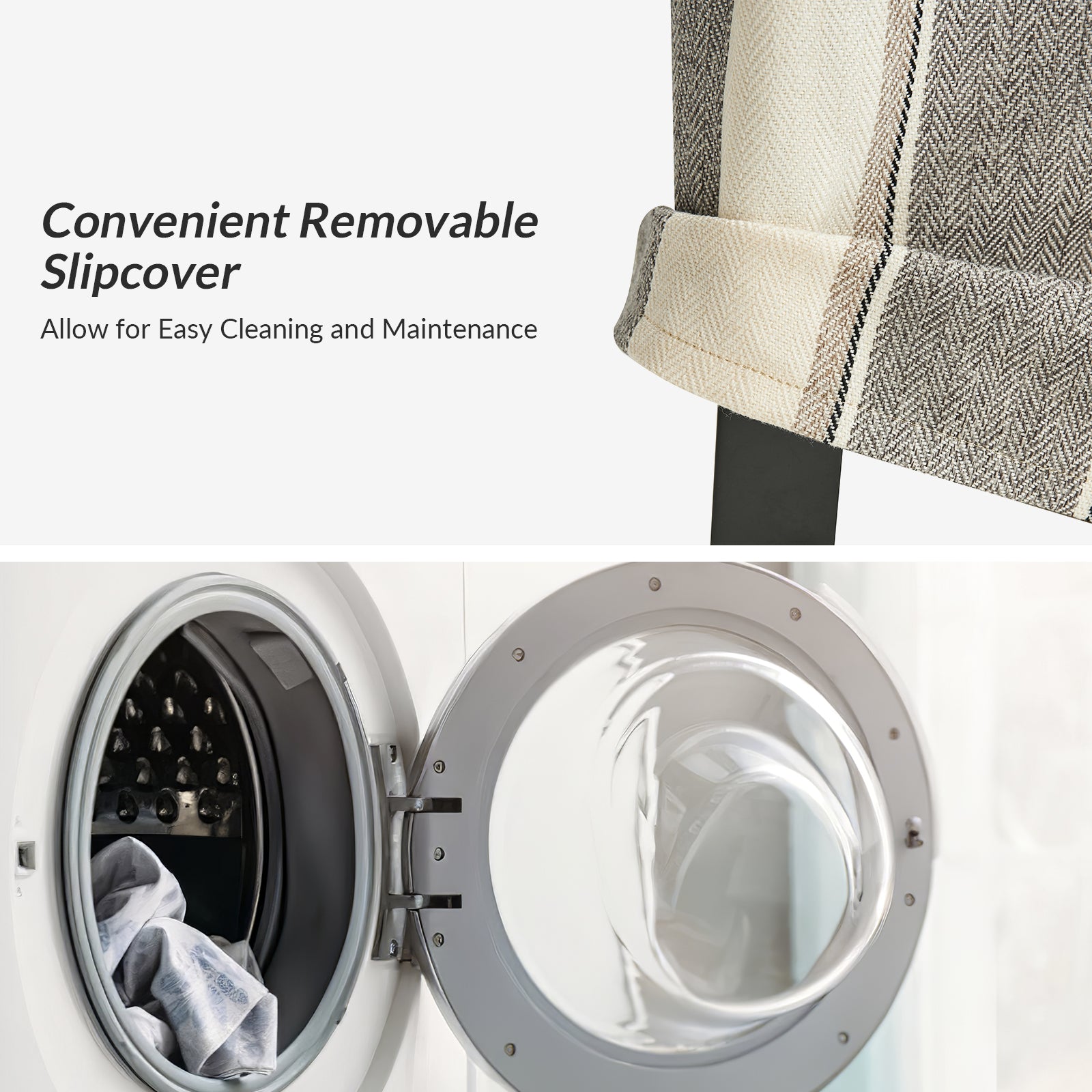 Kanrad Slipcover Dining Chair with Casters in Strip