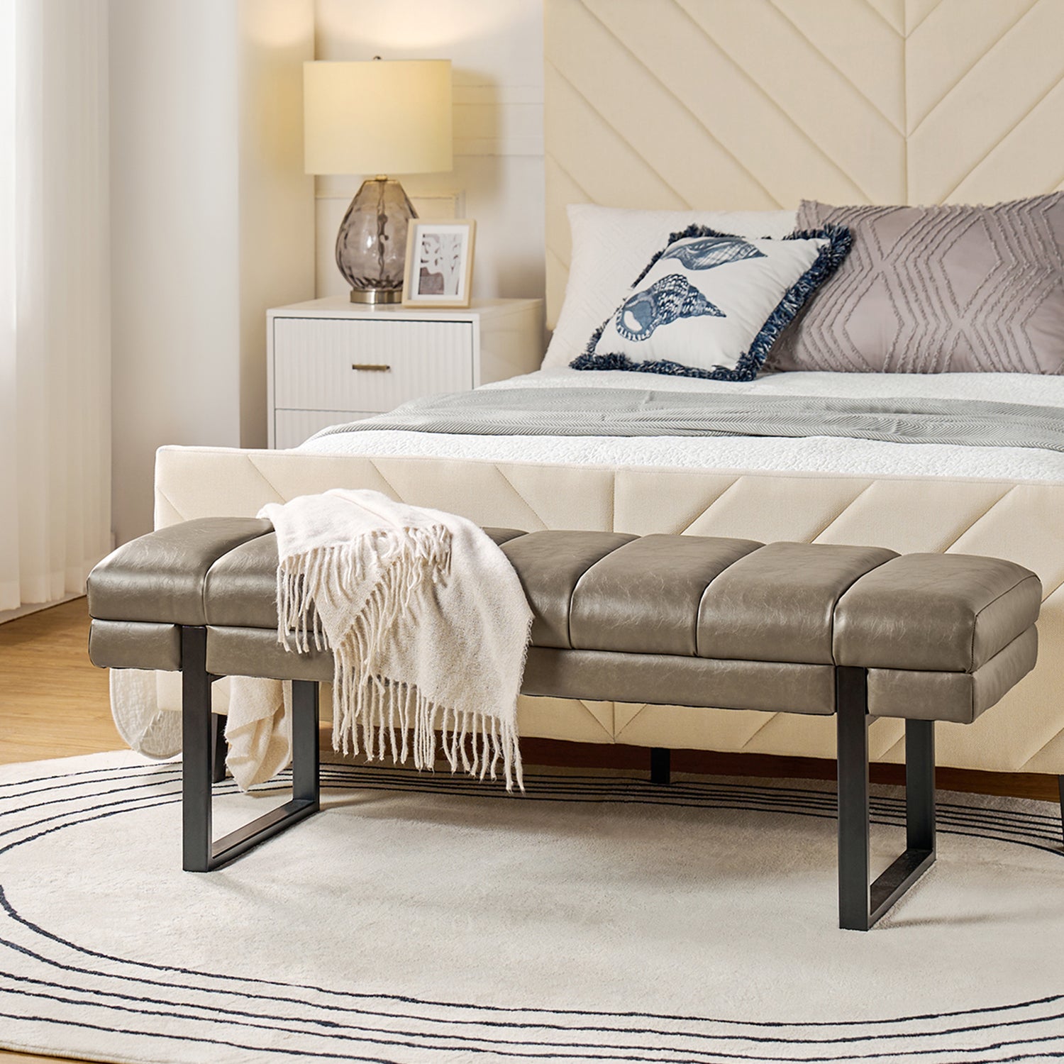 Laurg Upholstered Bench in Grey