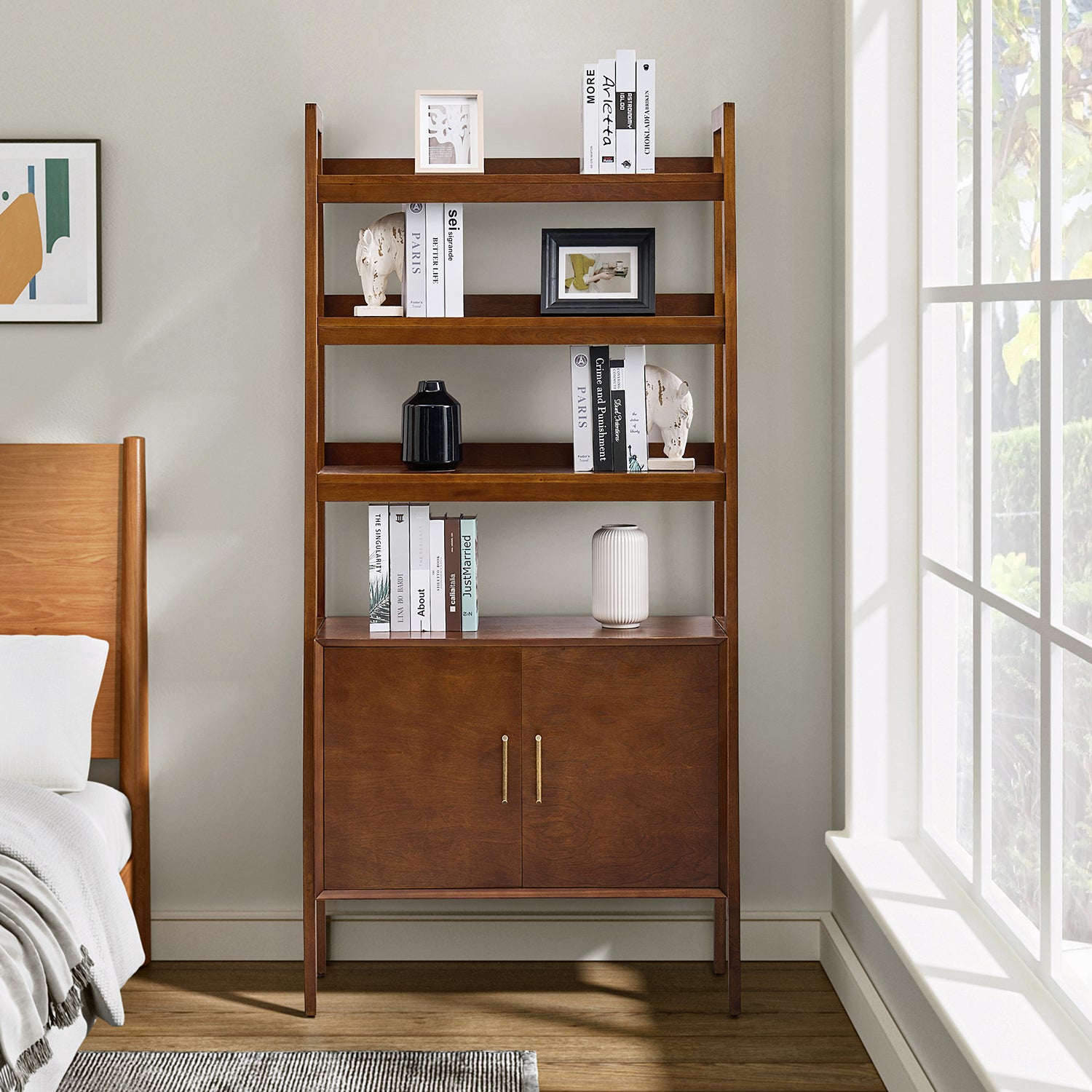 Andrs Solid Wood Ladder Bookcase in Walnut