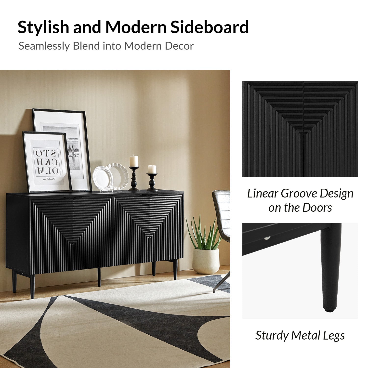 Burkart 4 Door Sideboard in Black