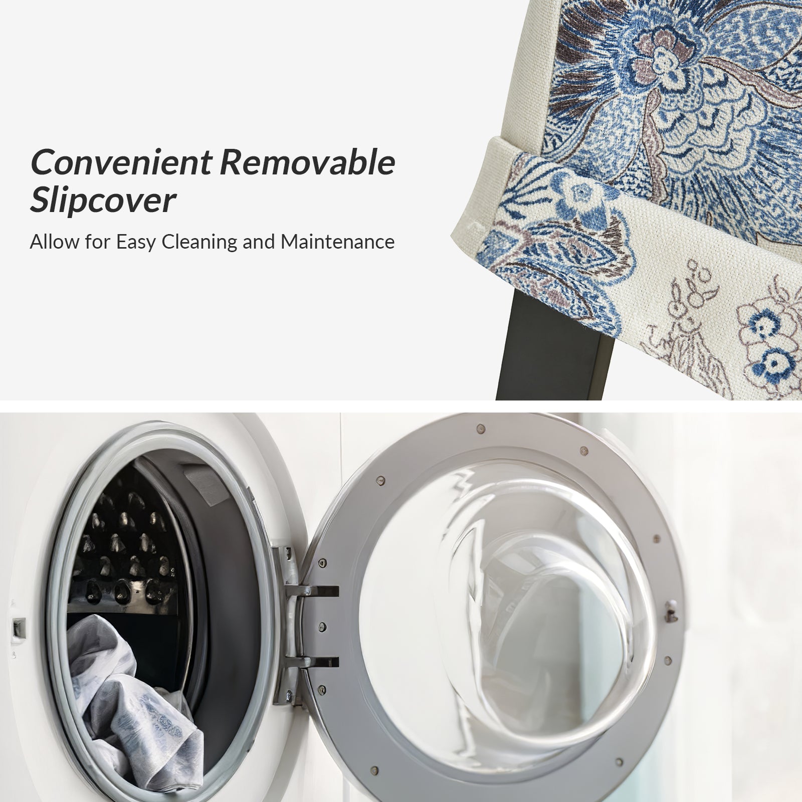 Kanrad Slipcover Dining Chair with Casters in Jeacobean