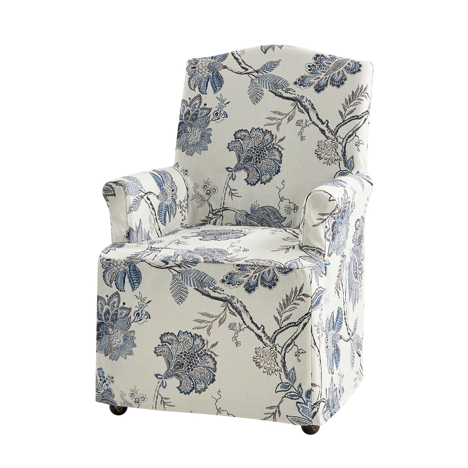 Kanrad Slipcover Dining Chair with Casters in Jeacobean
