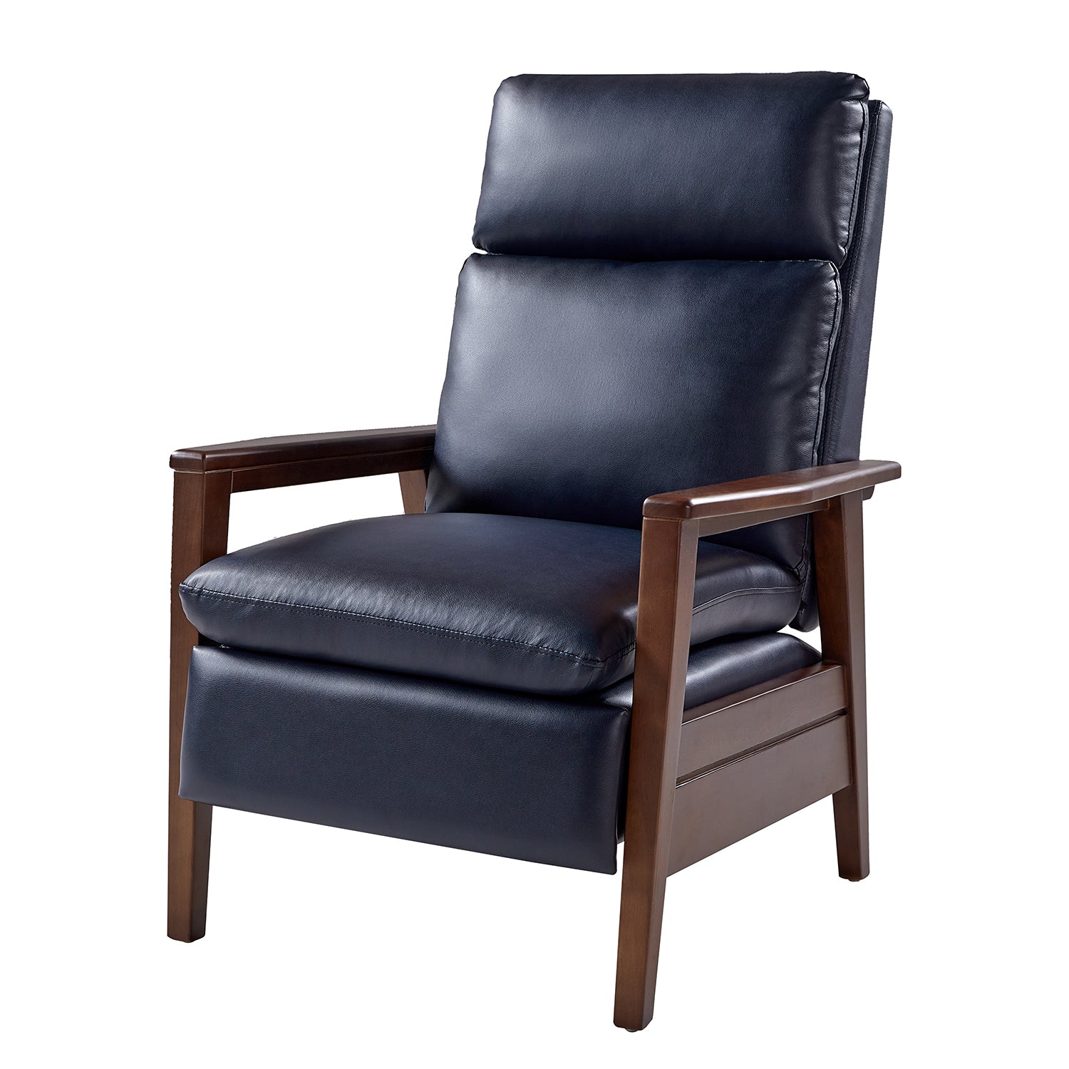 Patrick Vegan Leather Solid Wood Recliner in Navy