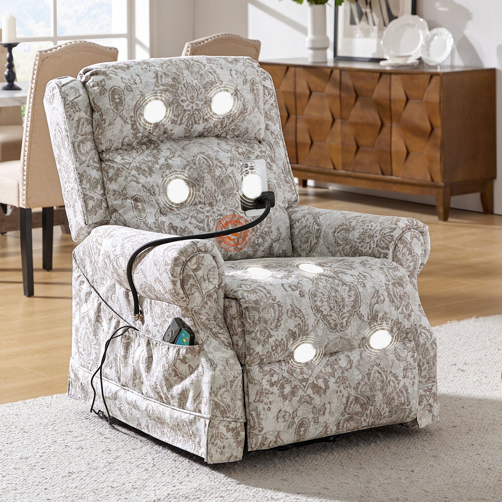 Billy Lift Assist Power Recliner in Damask