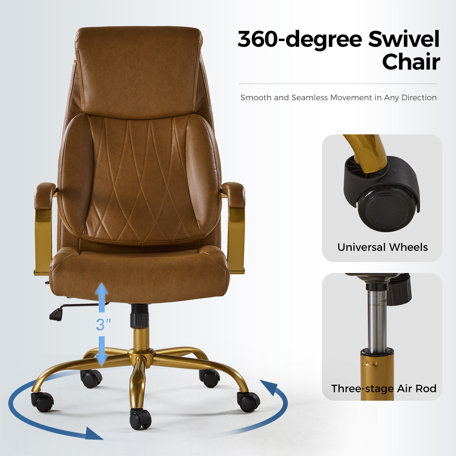 Bradford Ergonomic Office Chair with Lumbar Support in Camel