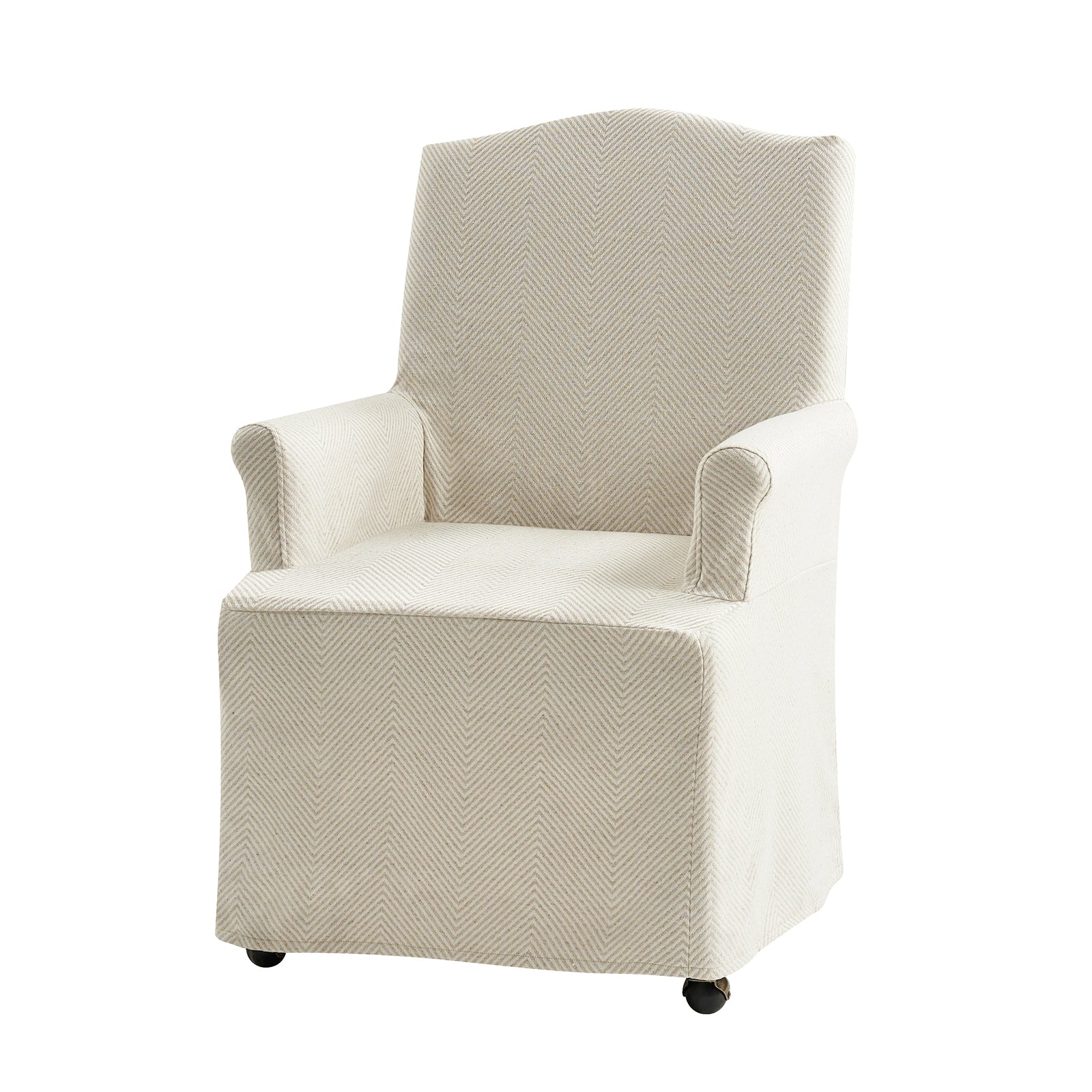 Kanrad Slipcover Dining Chair with Casters in Tan