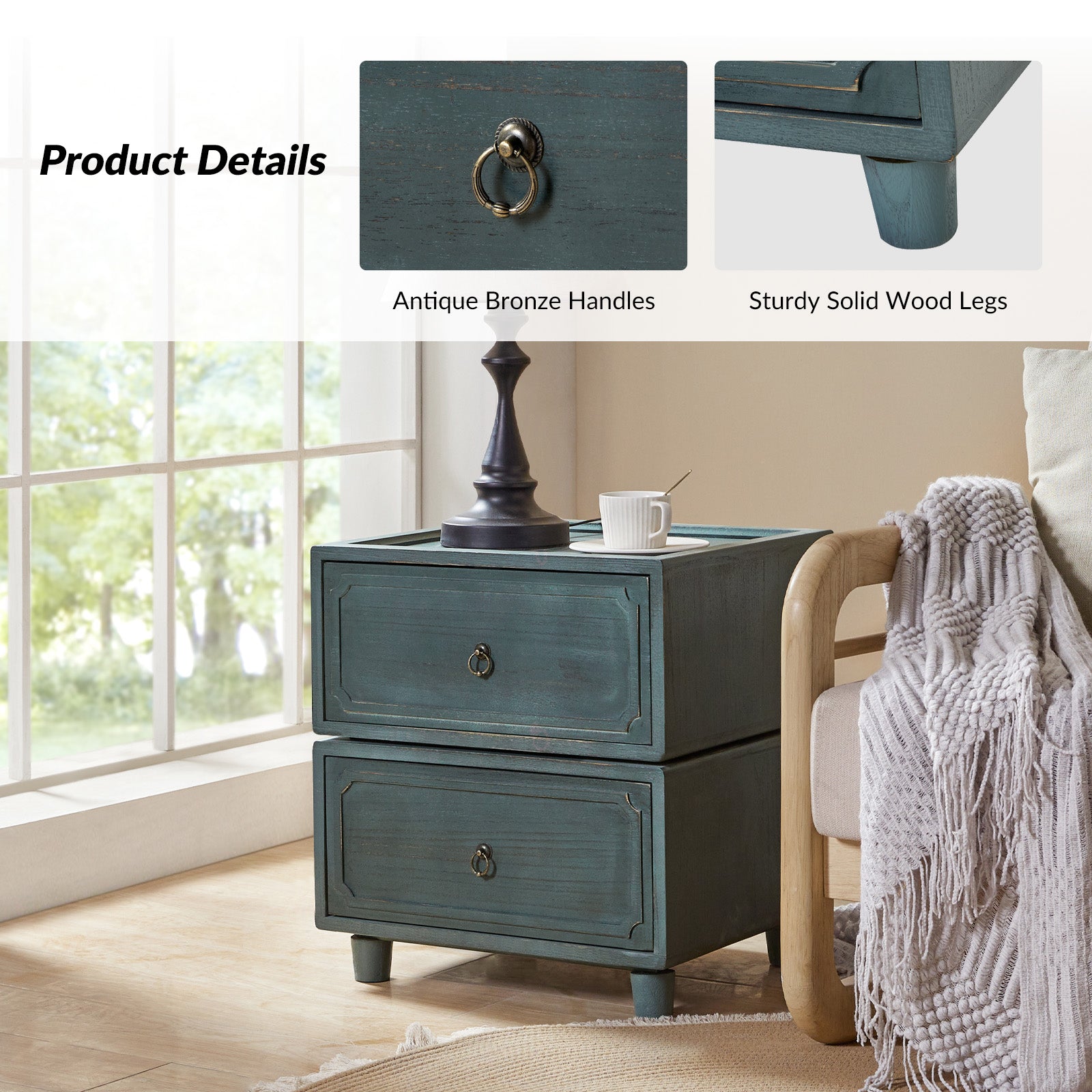 Nicole 2-Drawer Nightstand in Blue