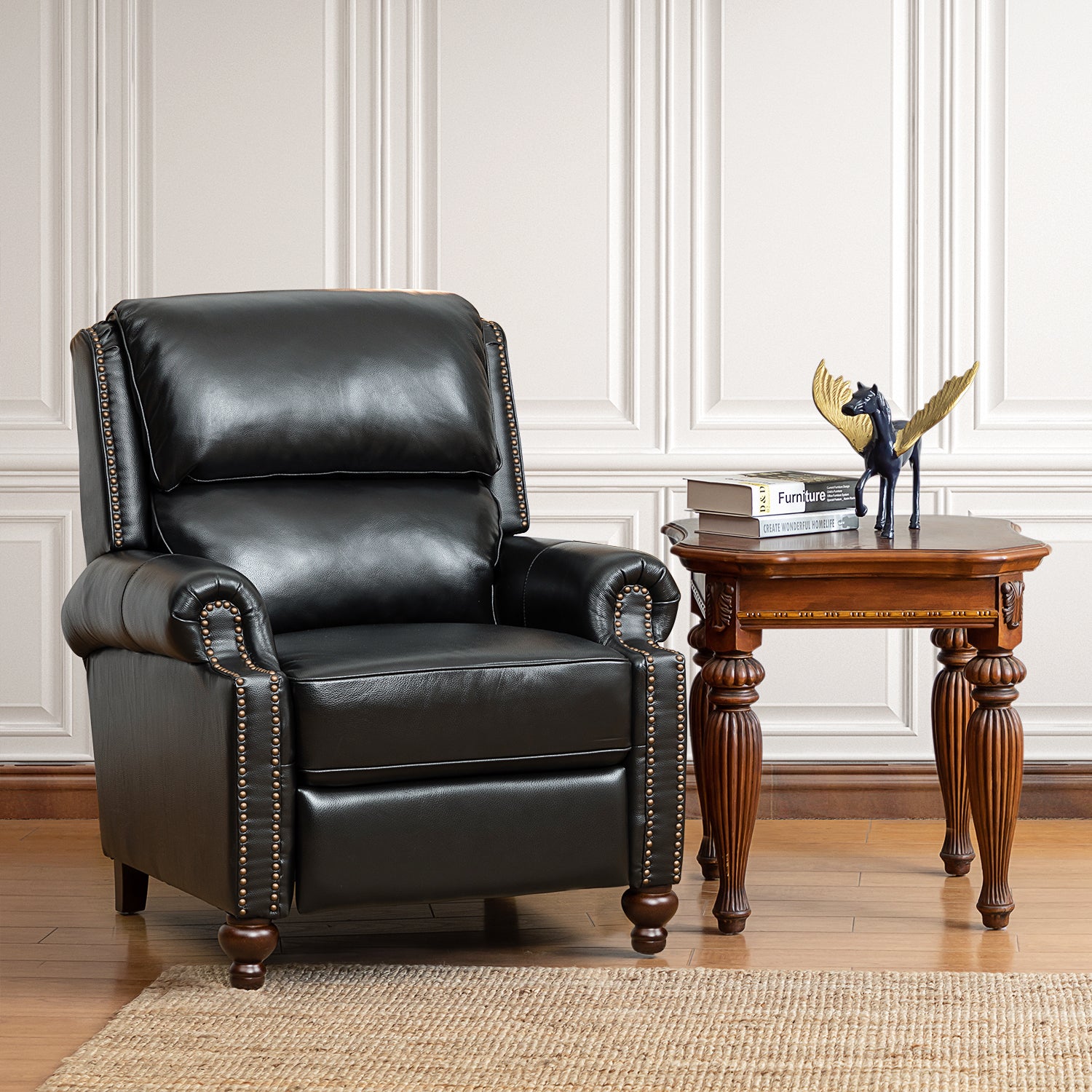 Franco Genuine Leather Recliner in Black