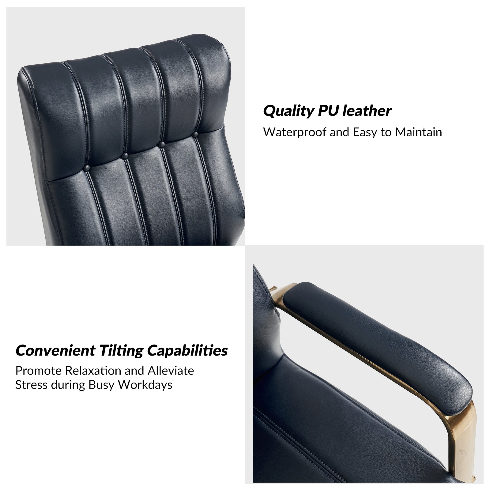 Conan Leather Ergonomic Executive Office Chair in Navy