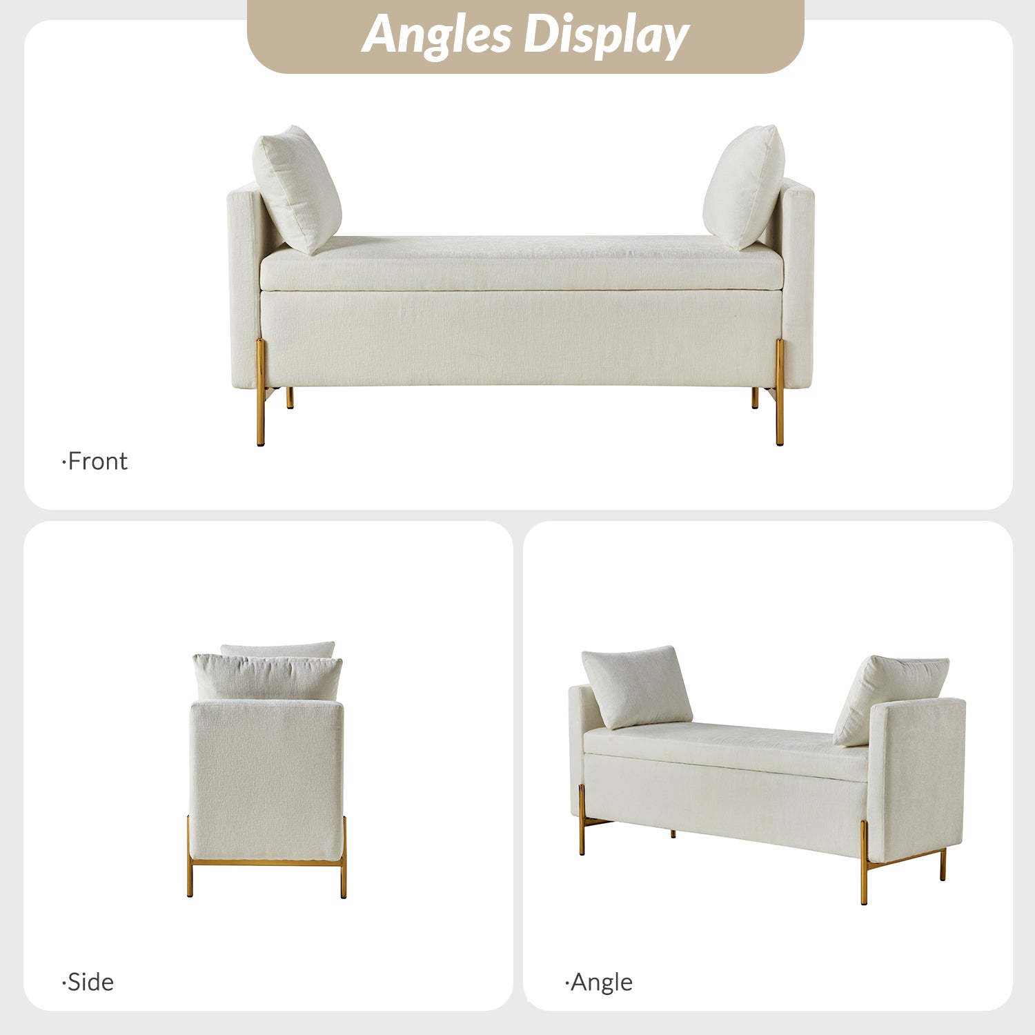 Arrigo Upholstered Flip Top Storage Bench in Ivory