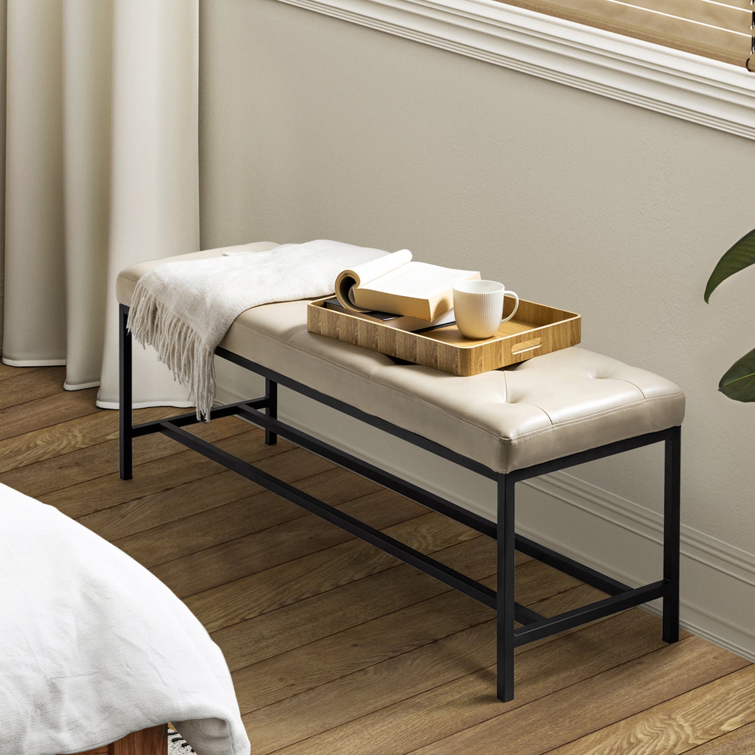 Jakob Upholstered Bench in Beige