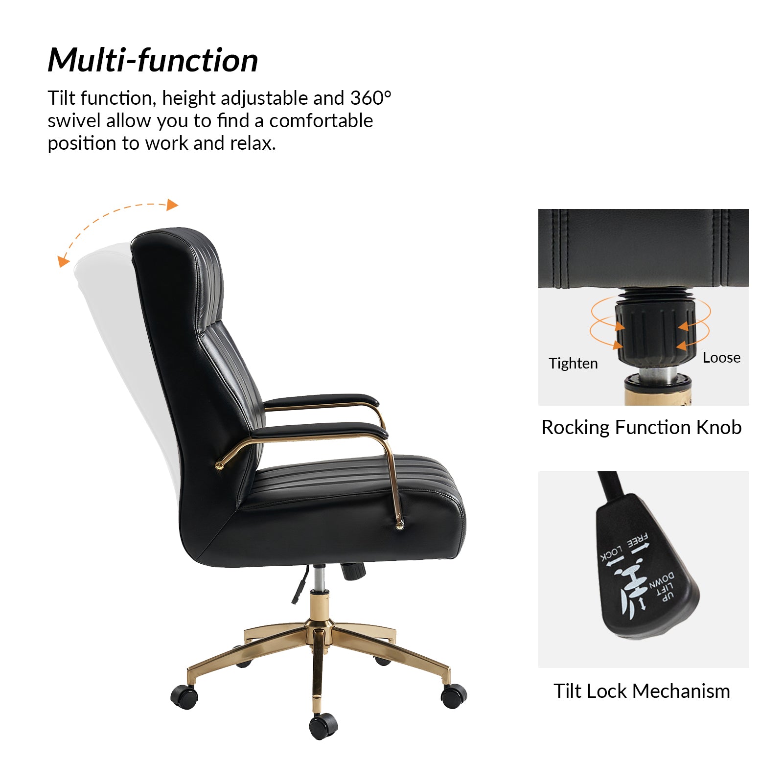 Conan Leather Ergonomic Executive Office Chair in Black