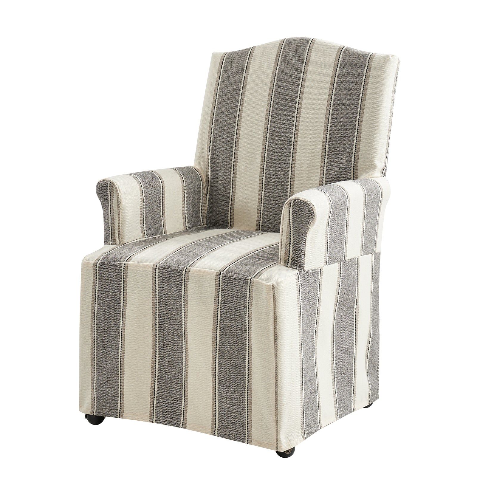 Kanrad Slipcover Dining Chair with Casters in Strip