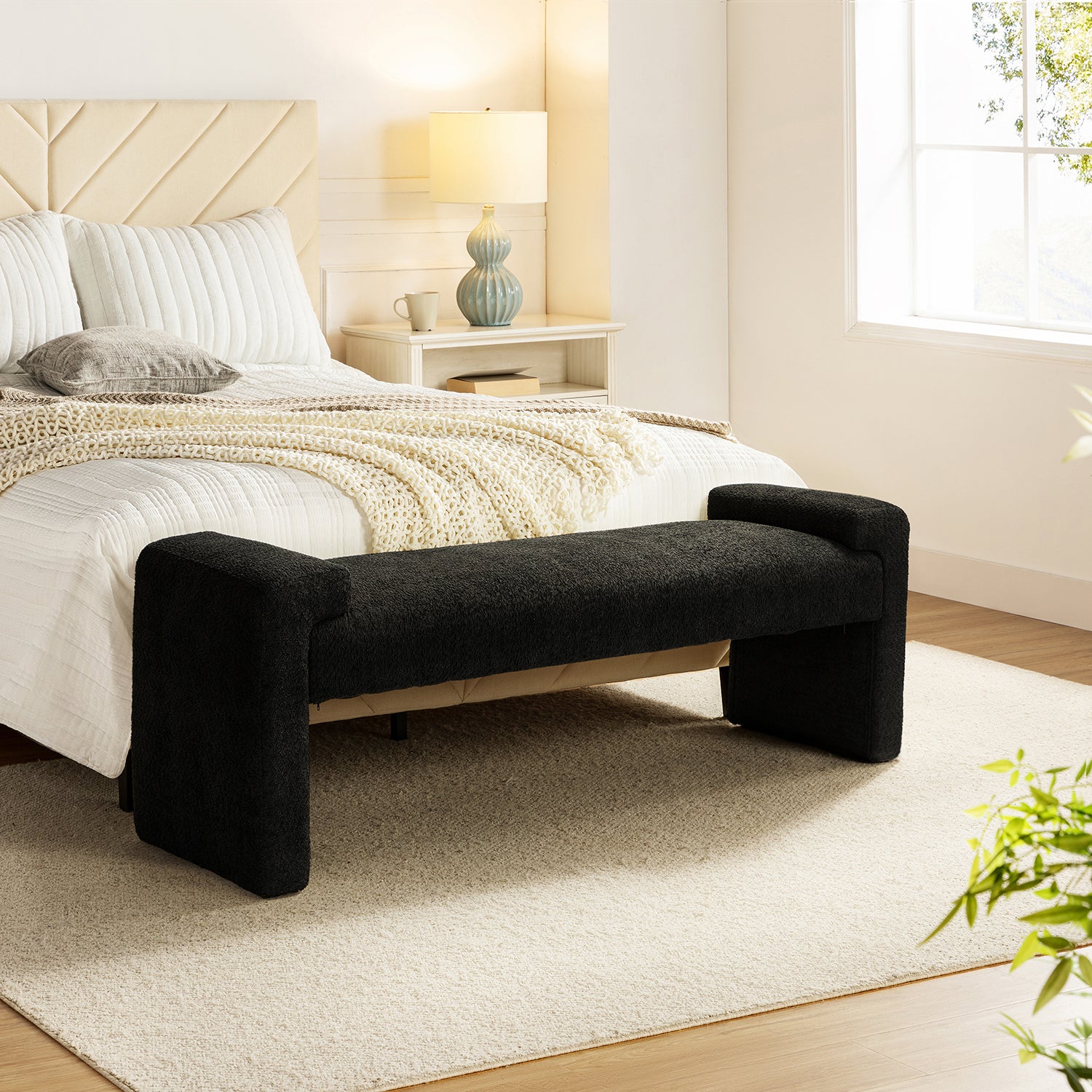 Severin Upholstered Bench in Black